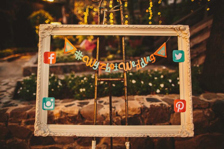 Empty frame prop with wedding hashtag