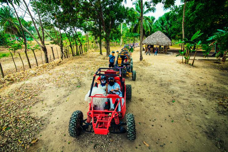 Dune buggy wedding exit