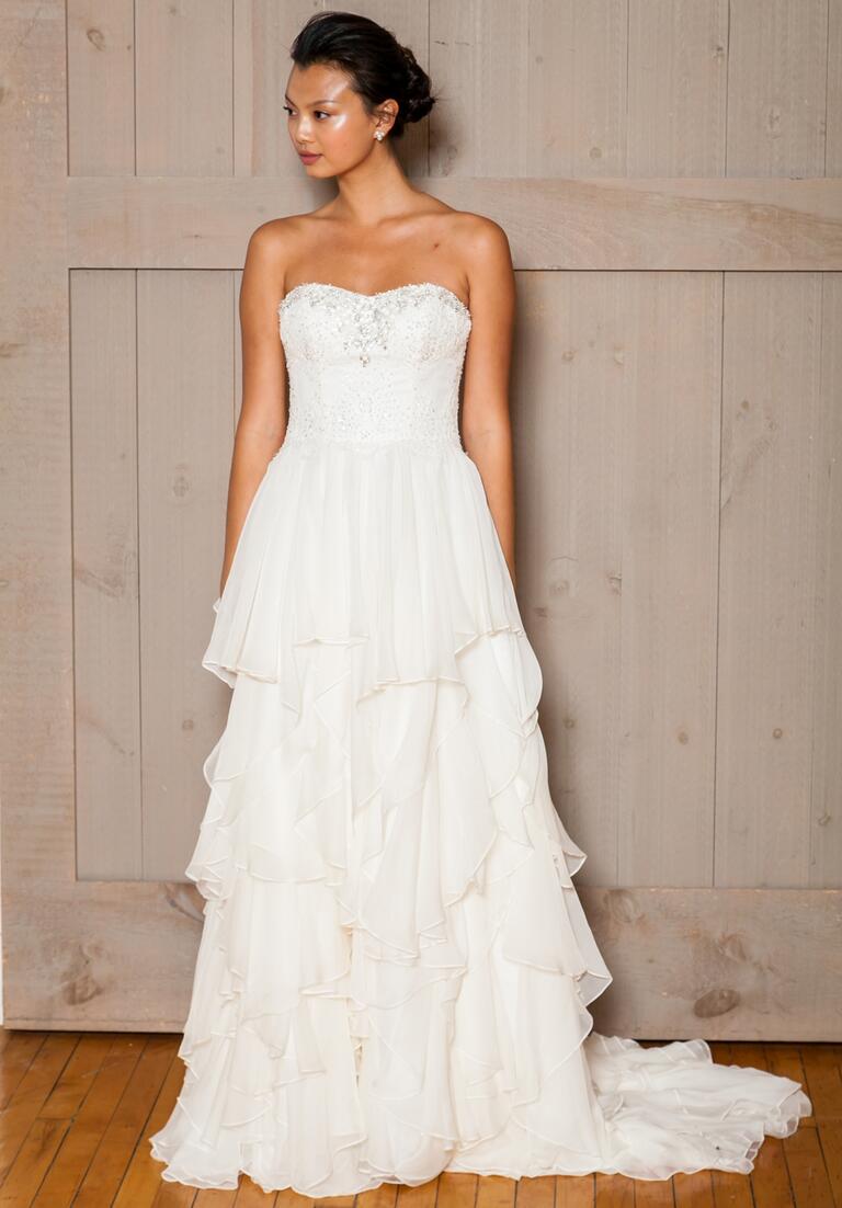 David's Bridal Fall 2016 strapless wedding dress with ruffled skirt