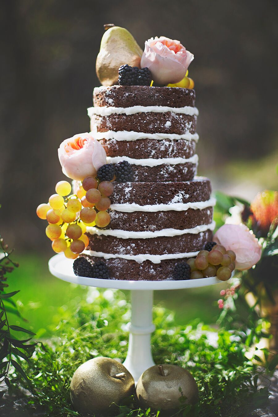 Chocolate Naked Cake With Peonies