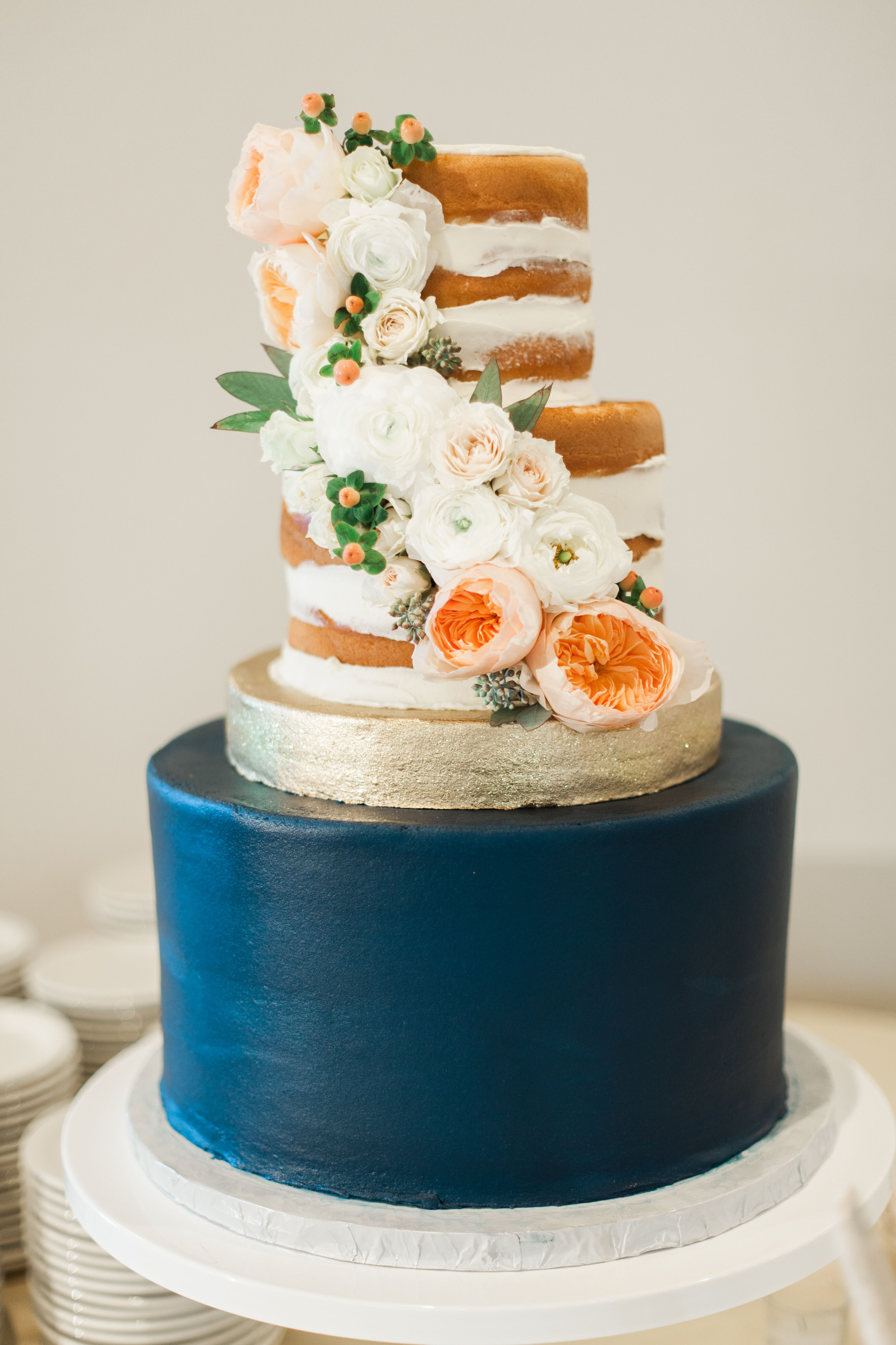 Hand Painted Naked Cake With Cascading Garden Roses