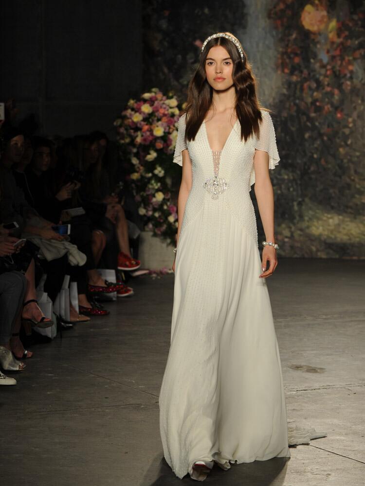 Jenny Packham wedding dress with deep v-neck and pearl beading from Spring 2016