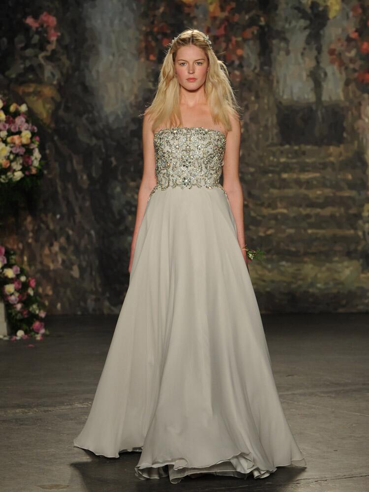 Jenny Packham strapless neutral wedding dress with beaded bodice from Spring 2016