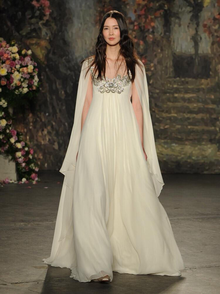 Jenny Packham ethereal wedding dress with cape and embellished bodice from Spring 2016