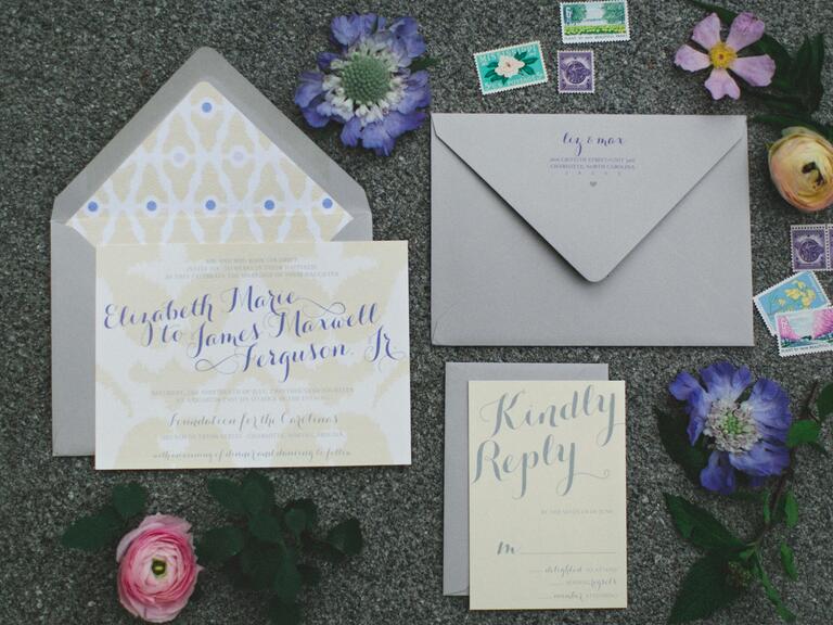 Gray and beige wedding invitations