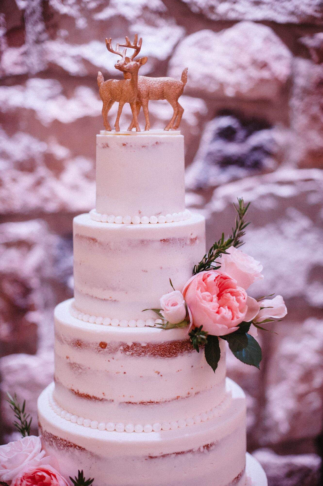 Classic Buttercream Naked Cake With Deer Topper