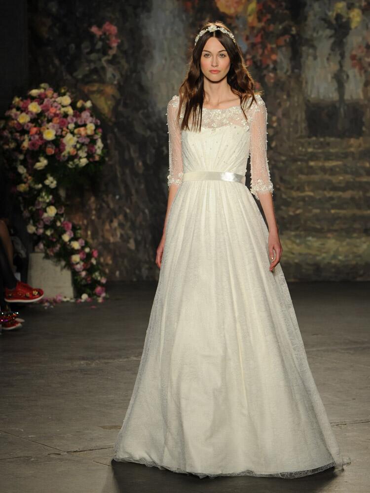 Jenny Packham beaded illusion neckline wedding dress with sheer sleeves from Spring 2016