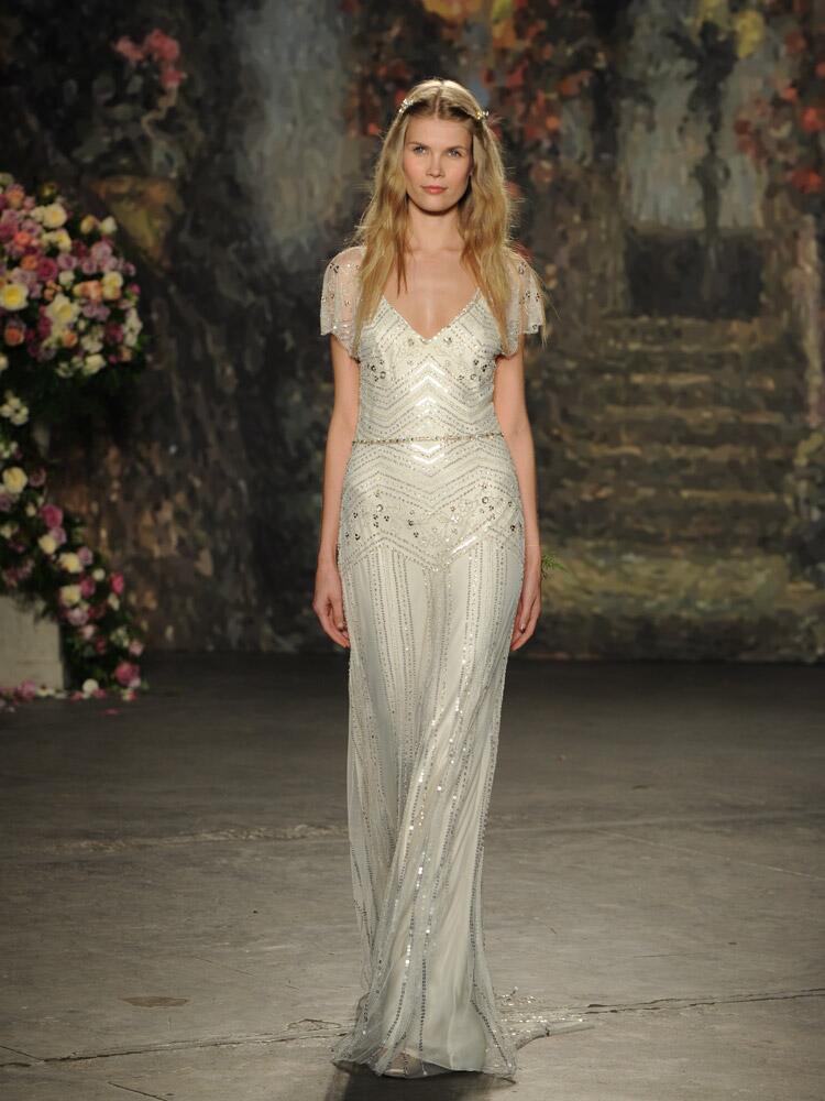 Jenny Packham angular sequined short sleeve wedding dress from Spring 2016