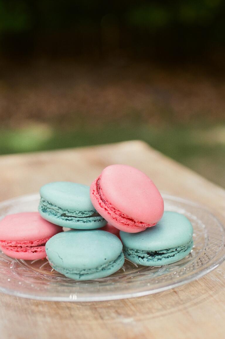 Coral and turquoise macarons