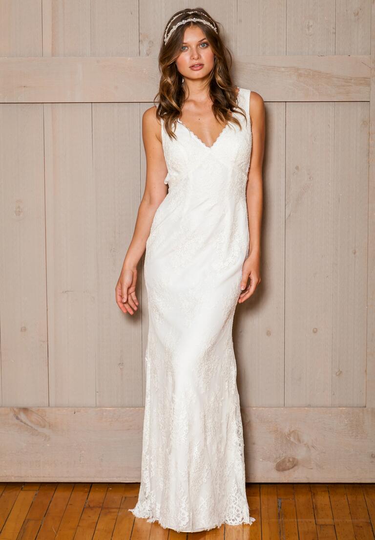 David's Bridal Fall 2016 v-neck lace overlay wedding dress