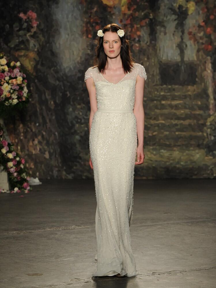 Jenny Packham beaded rosette wedding dress with sheer short sleeves from Spring 2016