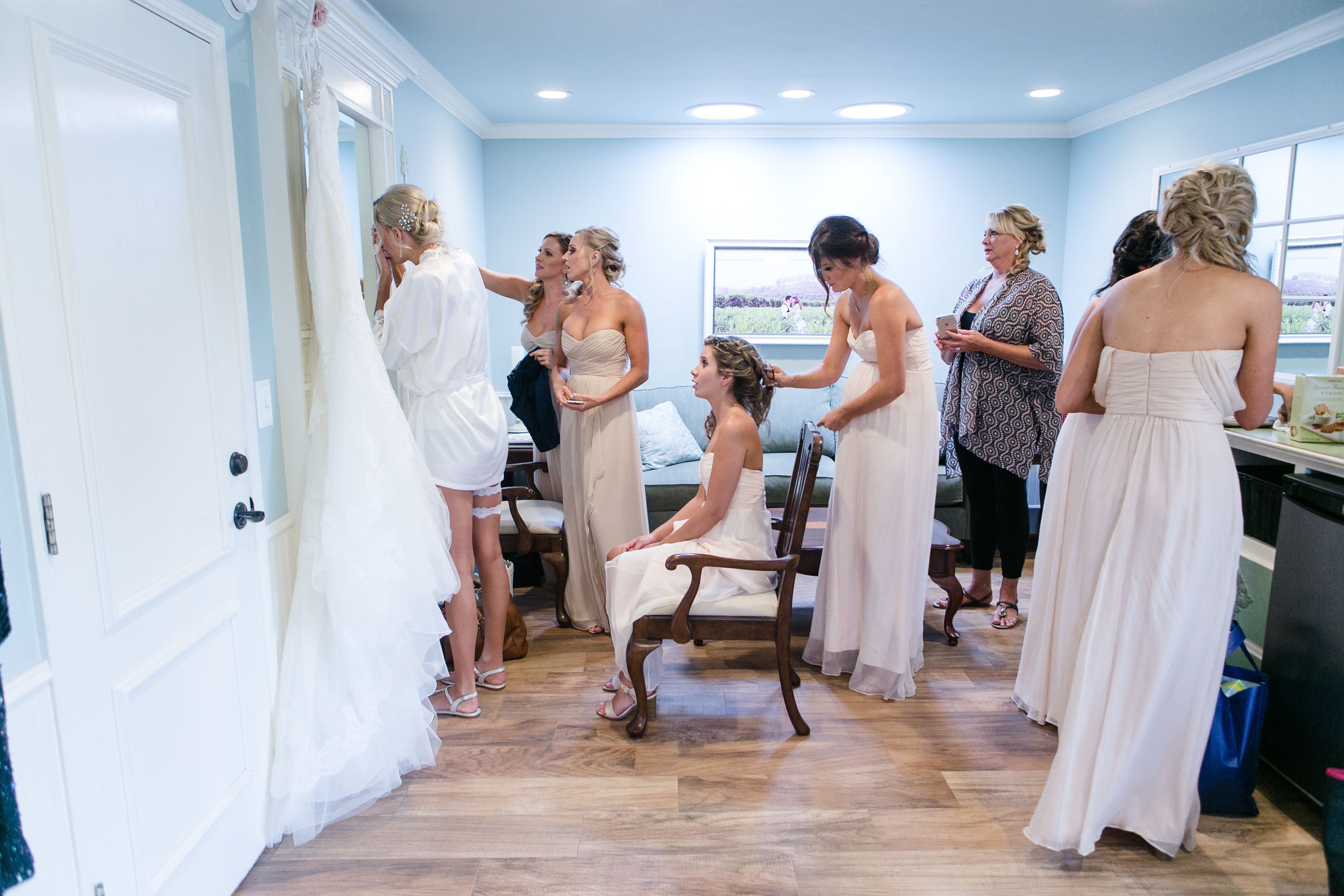 Bridesmaids And Bride Getting Ready