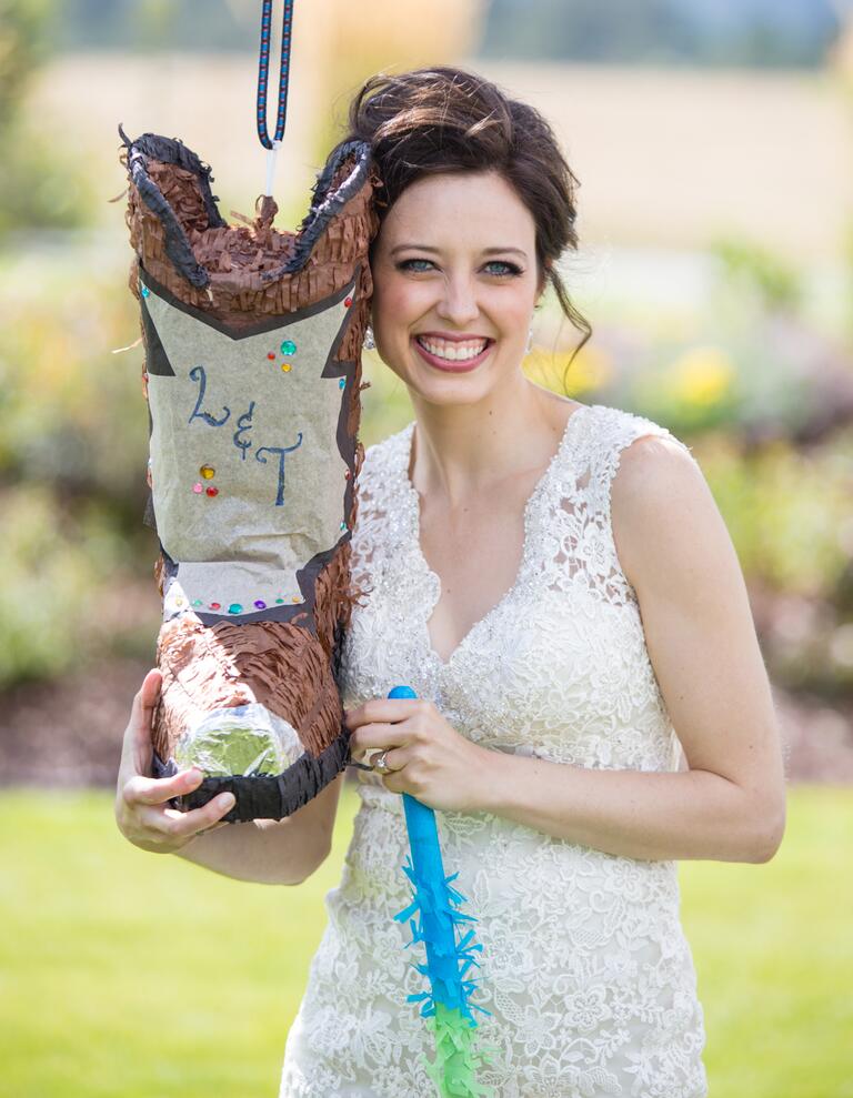 Bride and cowboy boot pinata