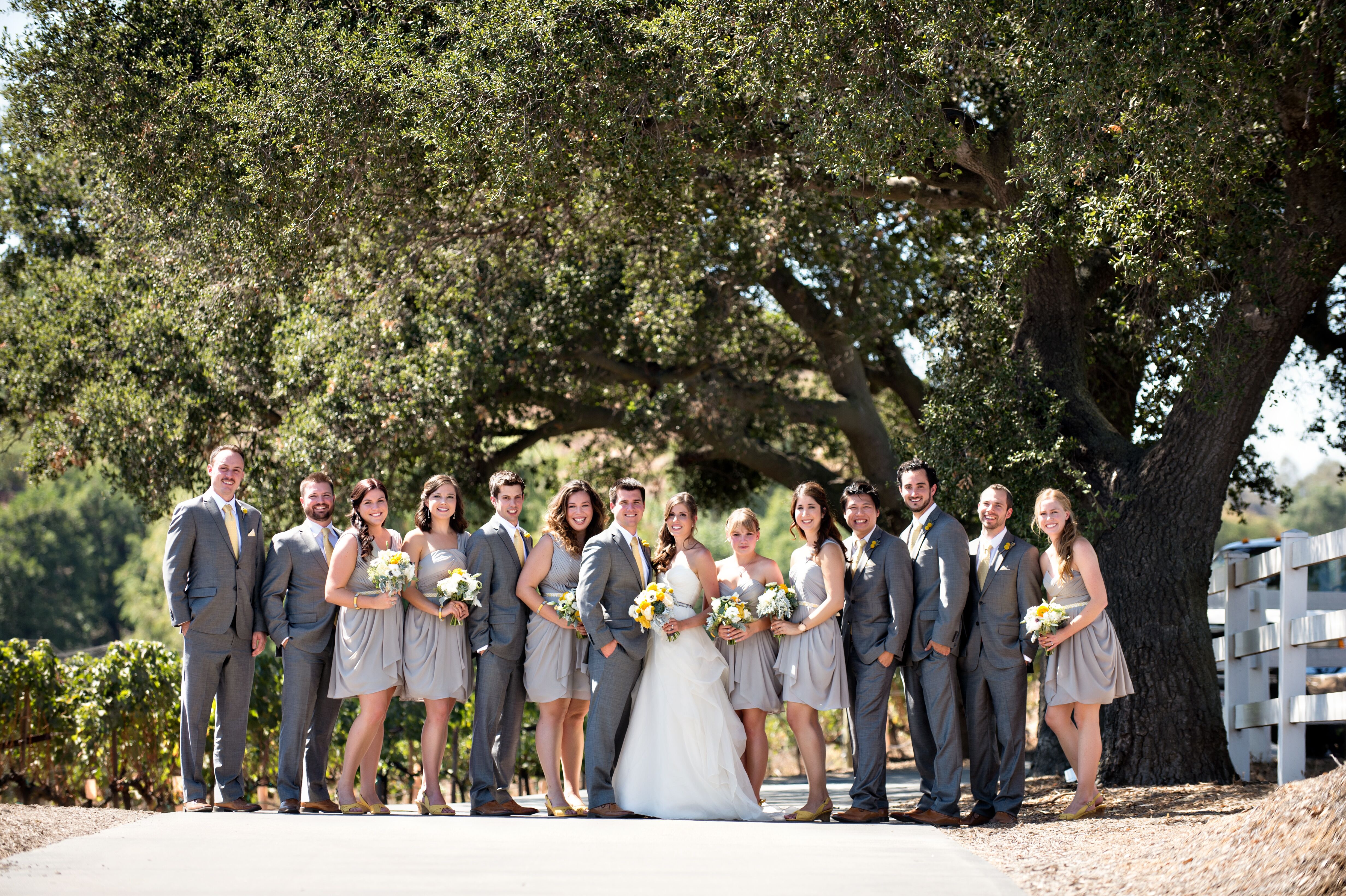 grey bridesmaids and groomsmen