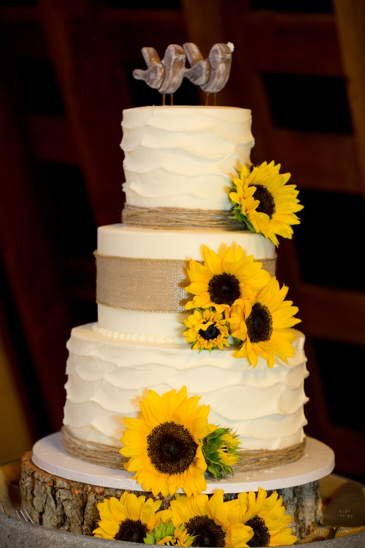 Ivory Wedding Cake With Sunflowers