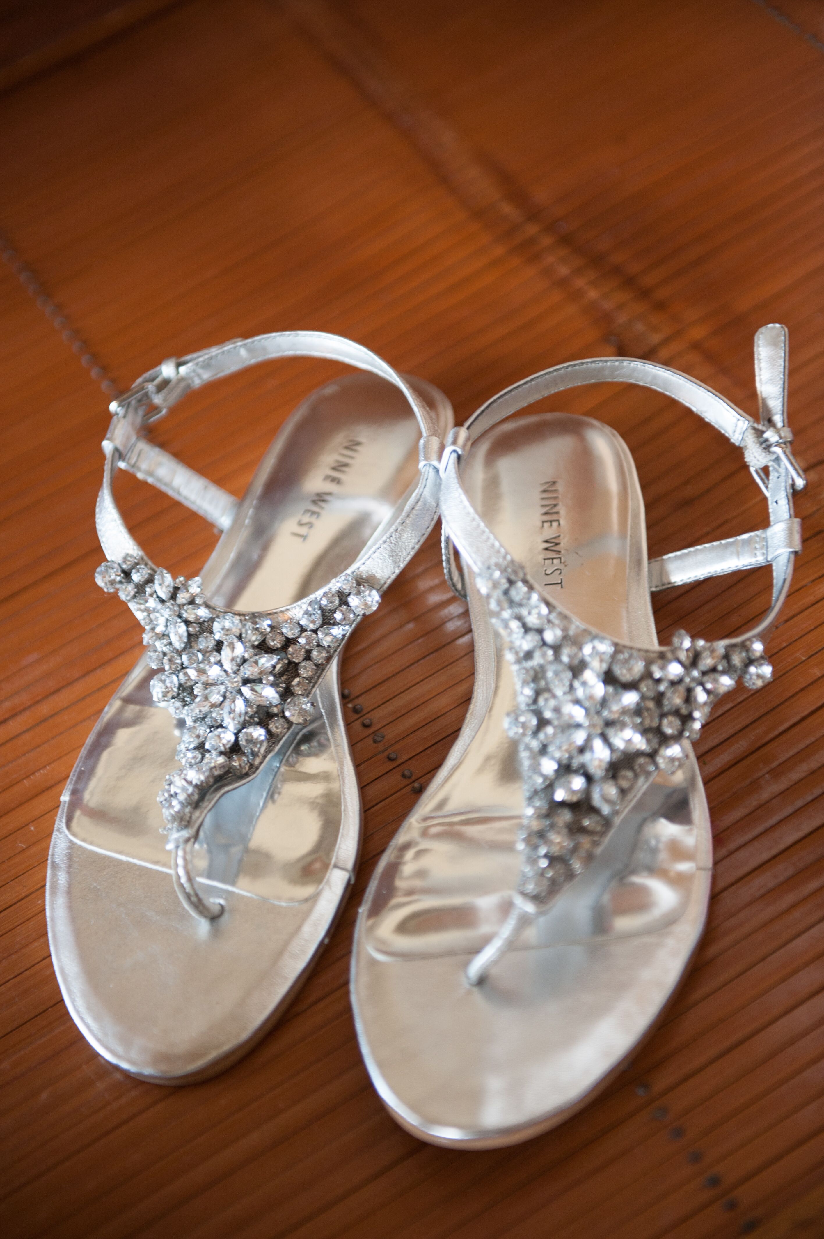 Flat Metallic Jeweled Wedding Sandals