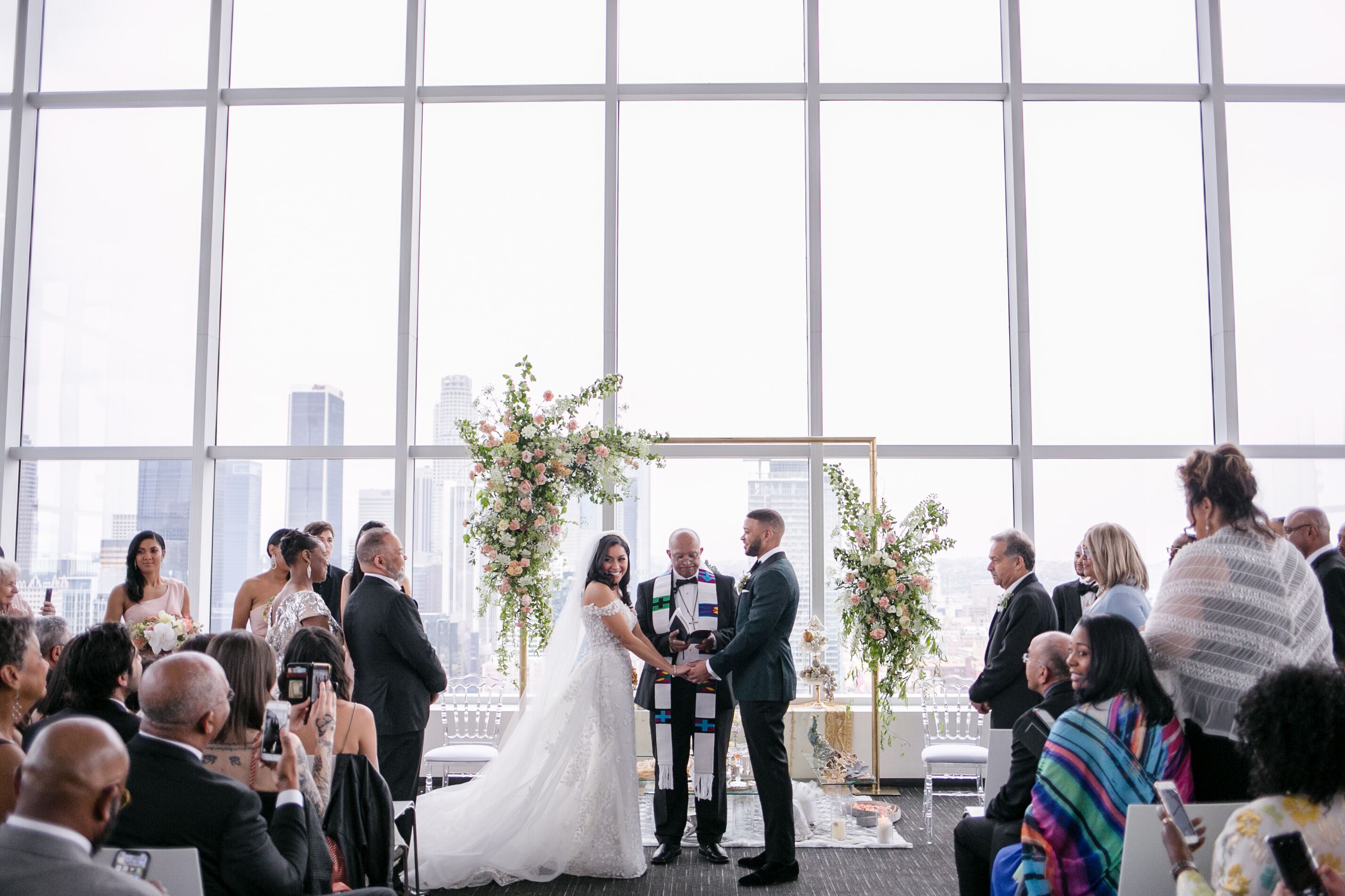 Modern Ceremony with Skyline Views at SkyStudio in Los Angeles, California