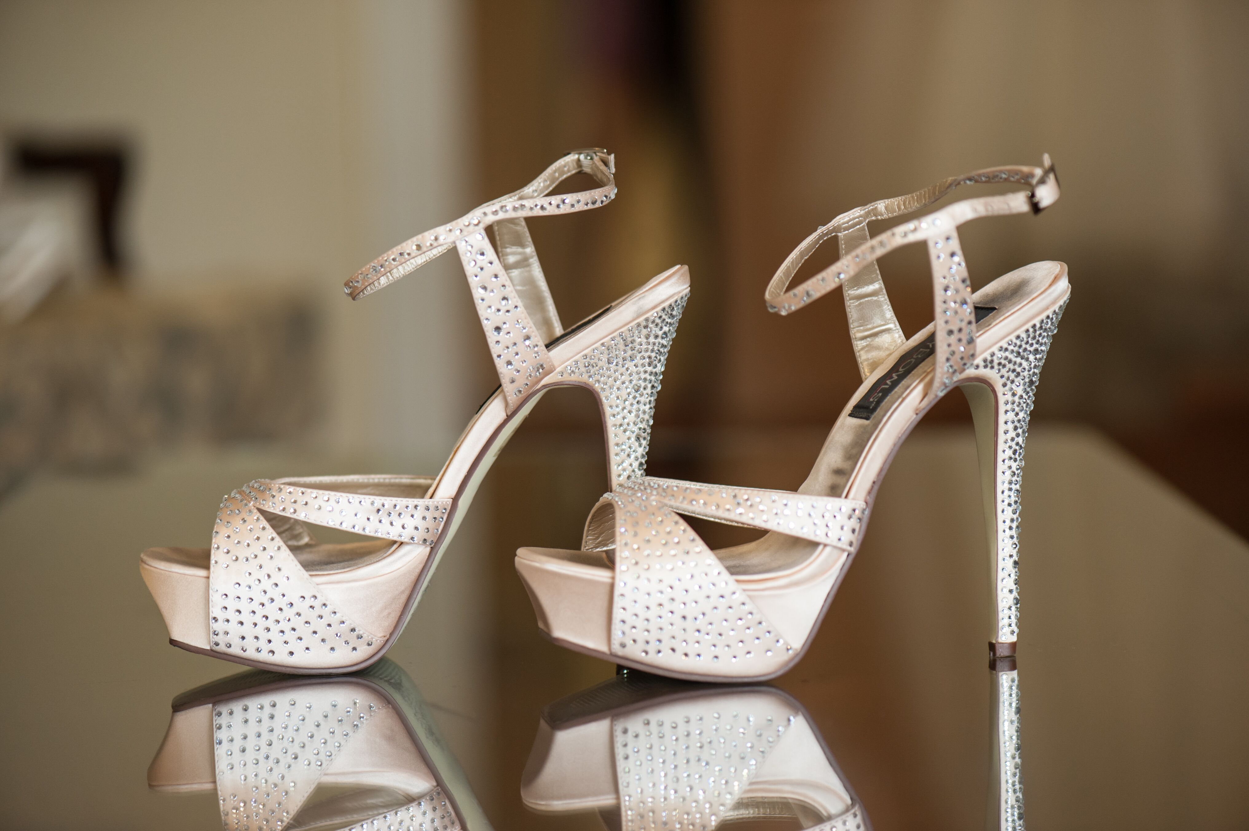 Rhinestone Accented Ivory Platform Wedding Shoes