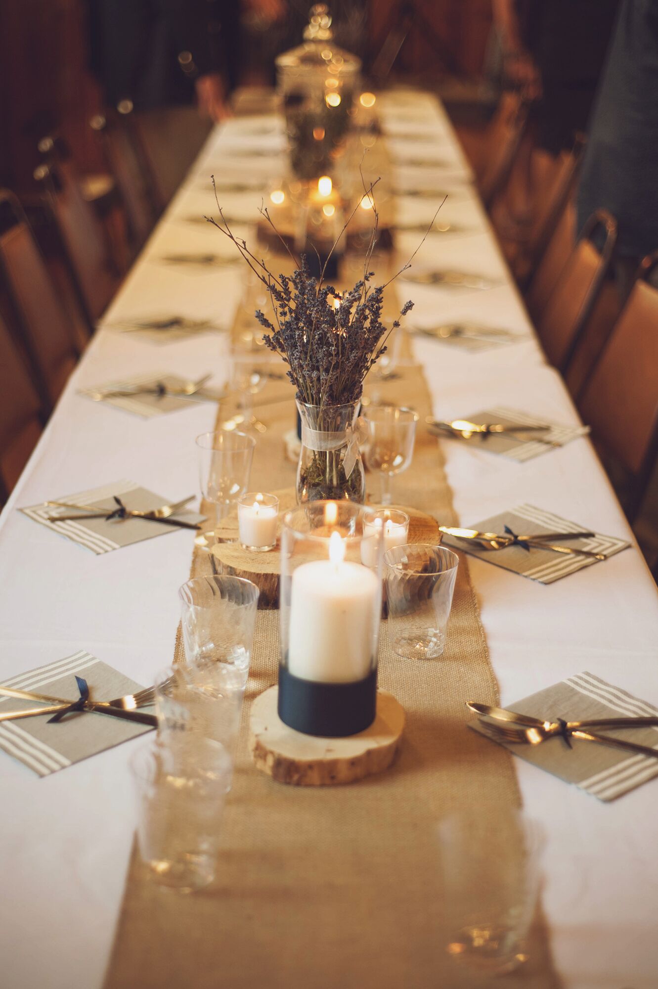 Burlap Runner on White Table