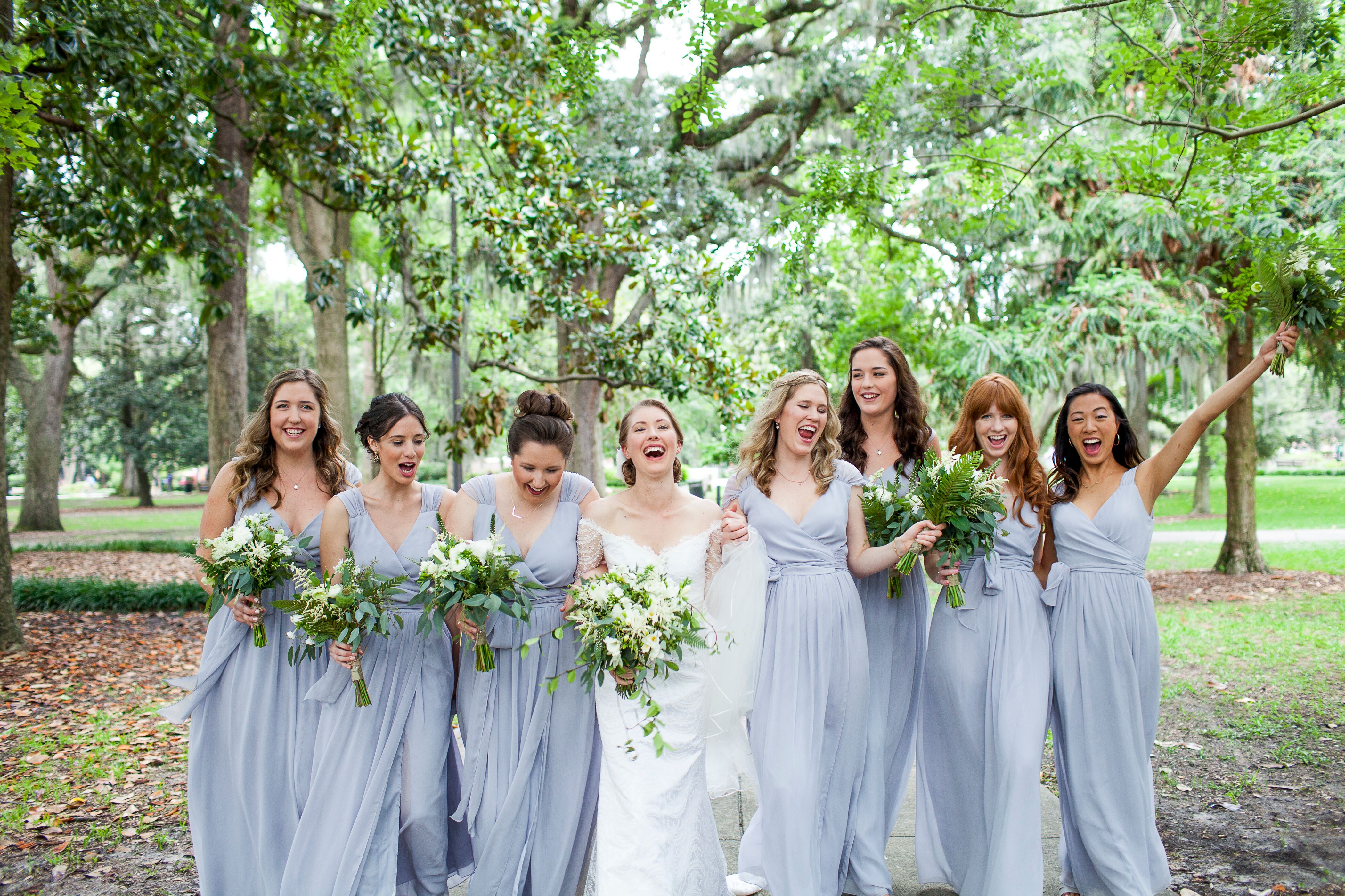 light blue gray bridesmaid dress