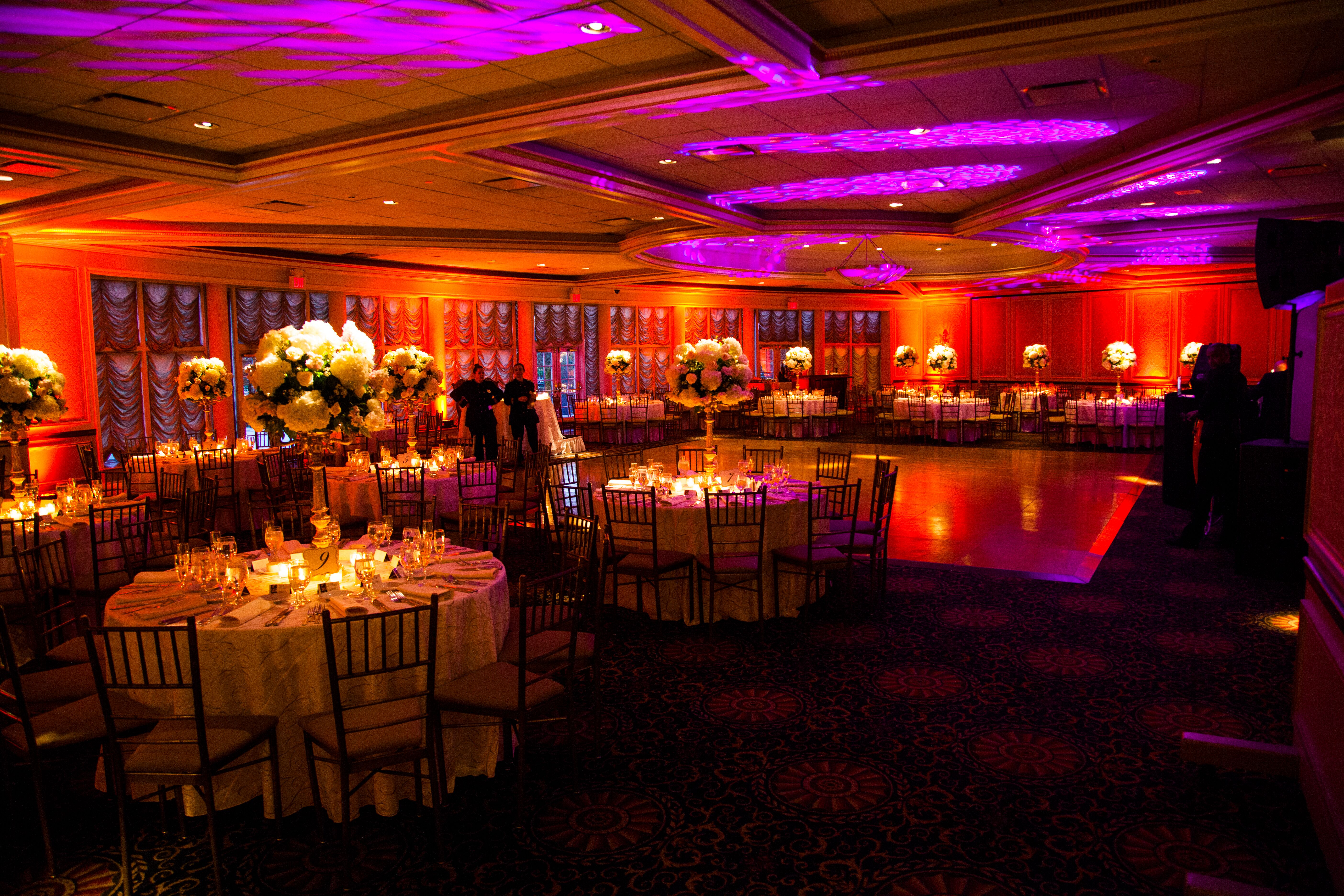 Ballroom Reception At Vip Country Club With Red And Purple Lighting