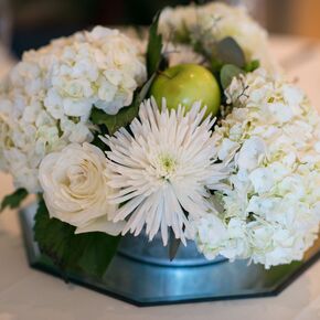 White Bridal Bouquet With Navy Wrap