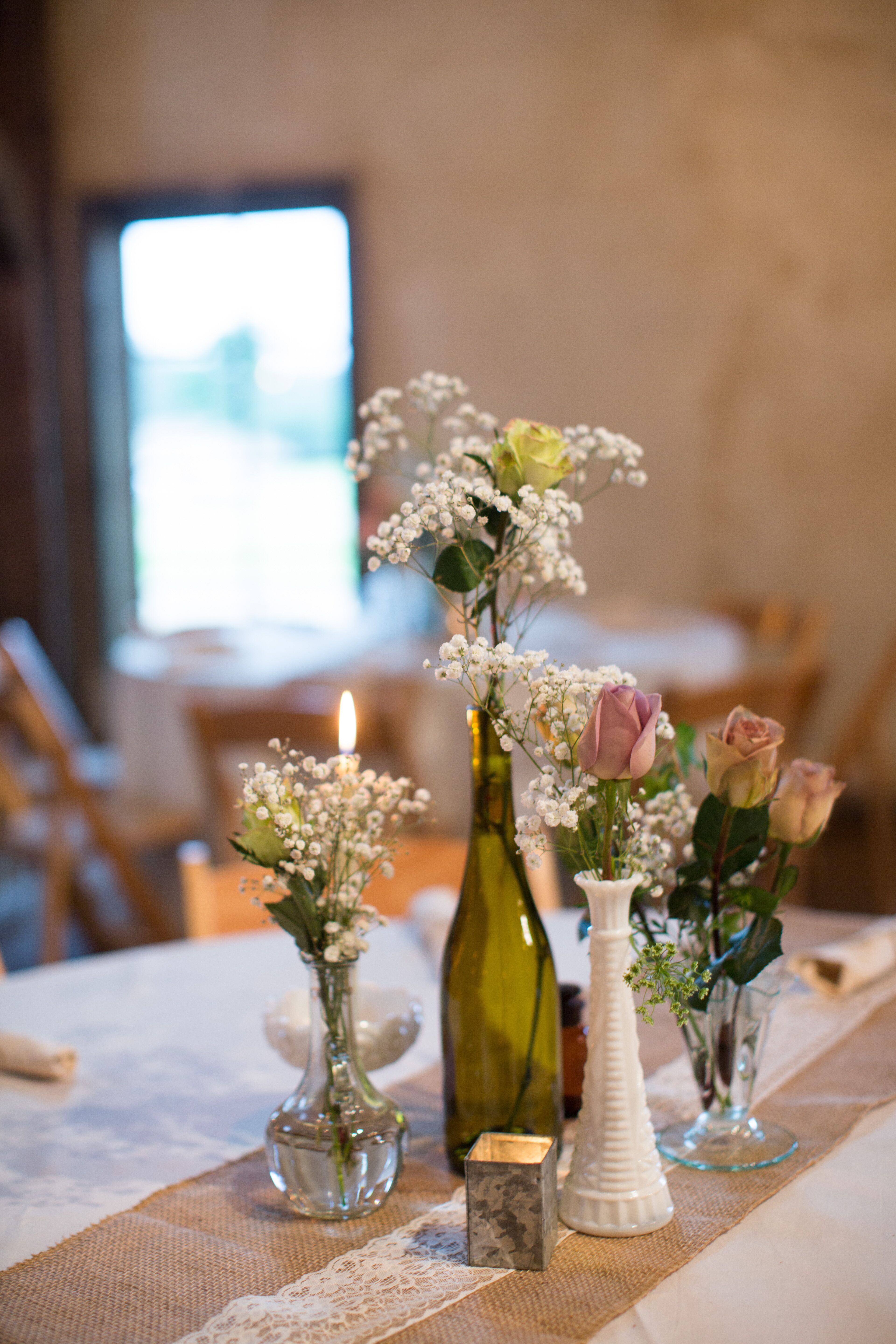 Simple Rose and Baby's Breath Centerpieces
