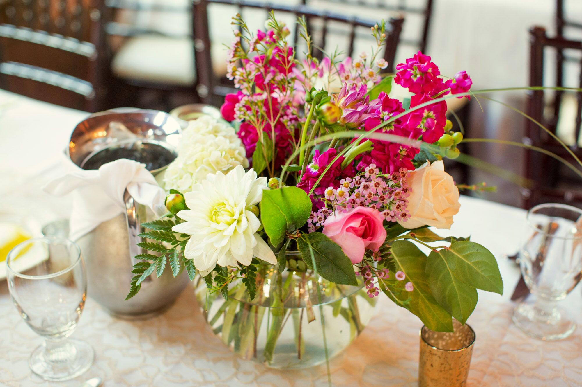 Pink and White Floral Centerpiece with Dahlias