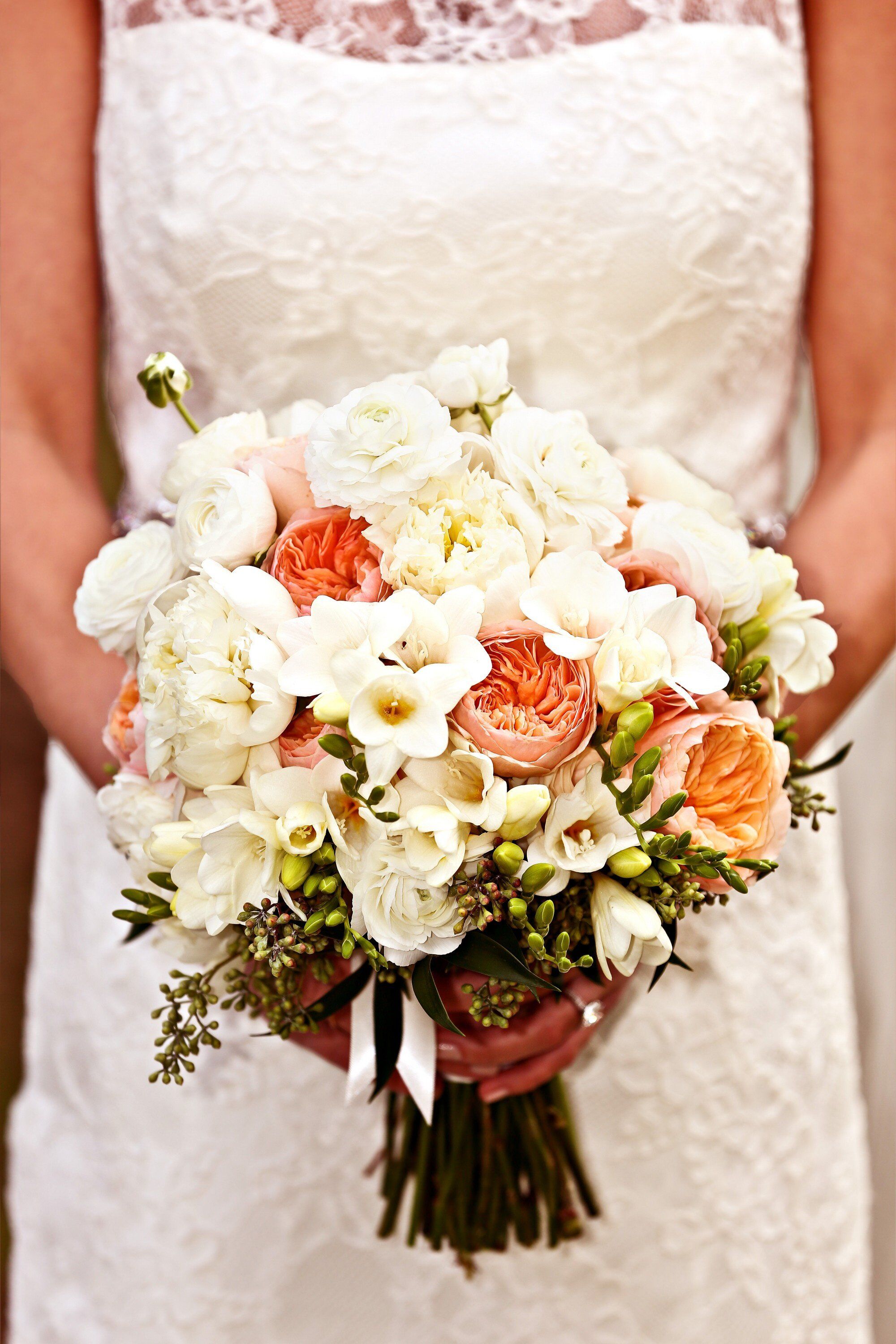 Ivory and Peach Bridal Bouquet