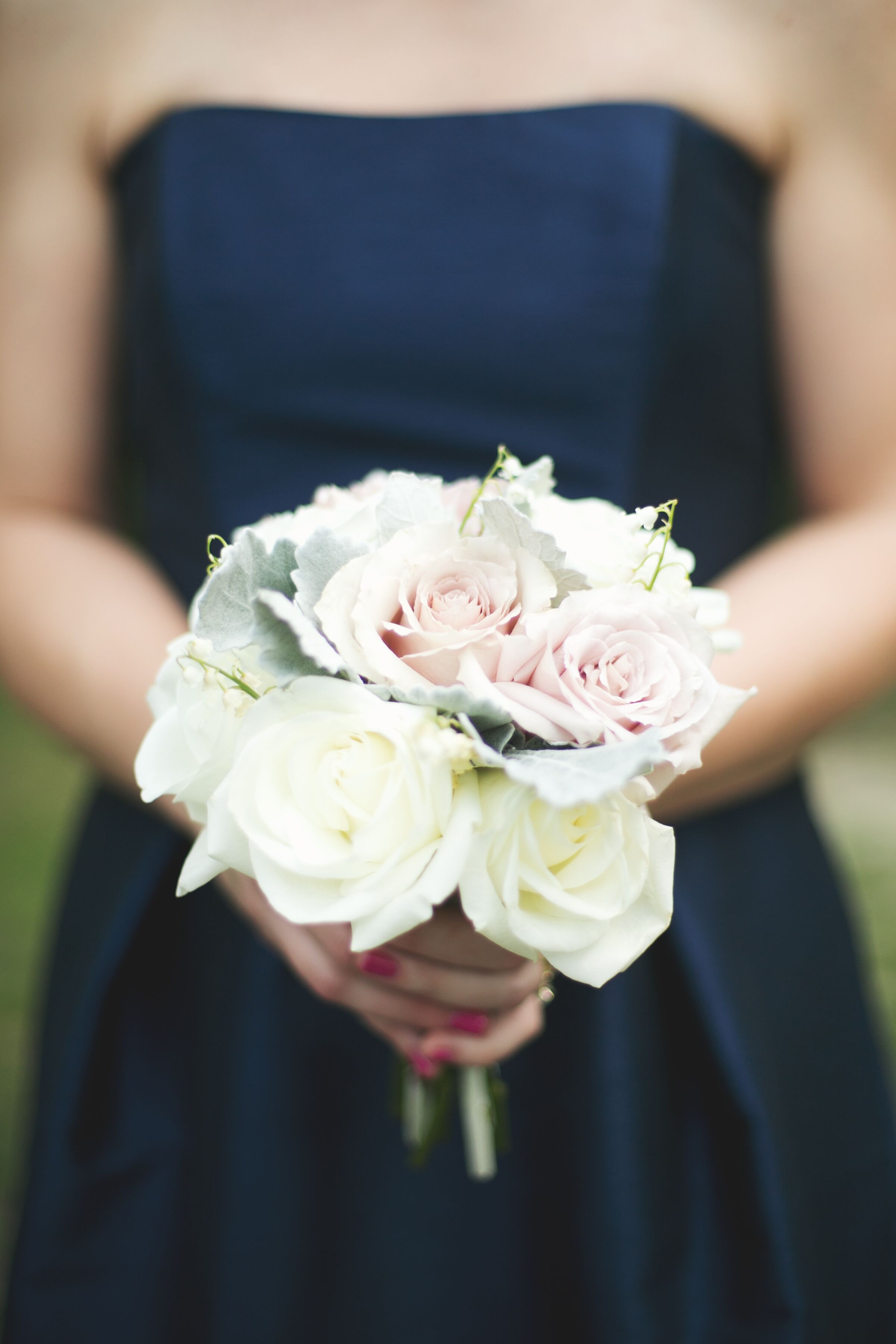 Simple White and Champagne Rose Bridesmaid Bouquet