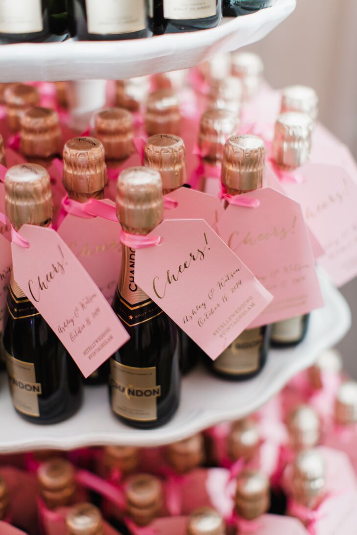 Mini Champagne Bottles With Pink Tags