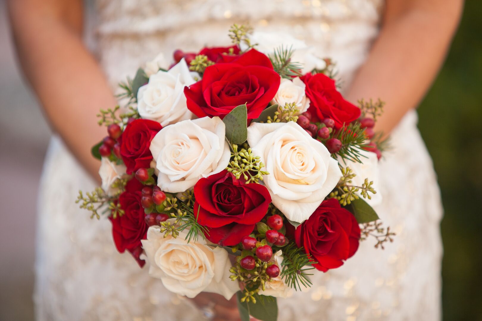 Ivory and Red Rose Bridal Bouquet