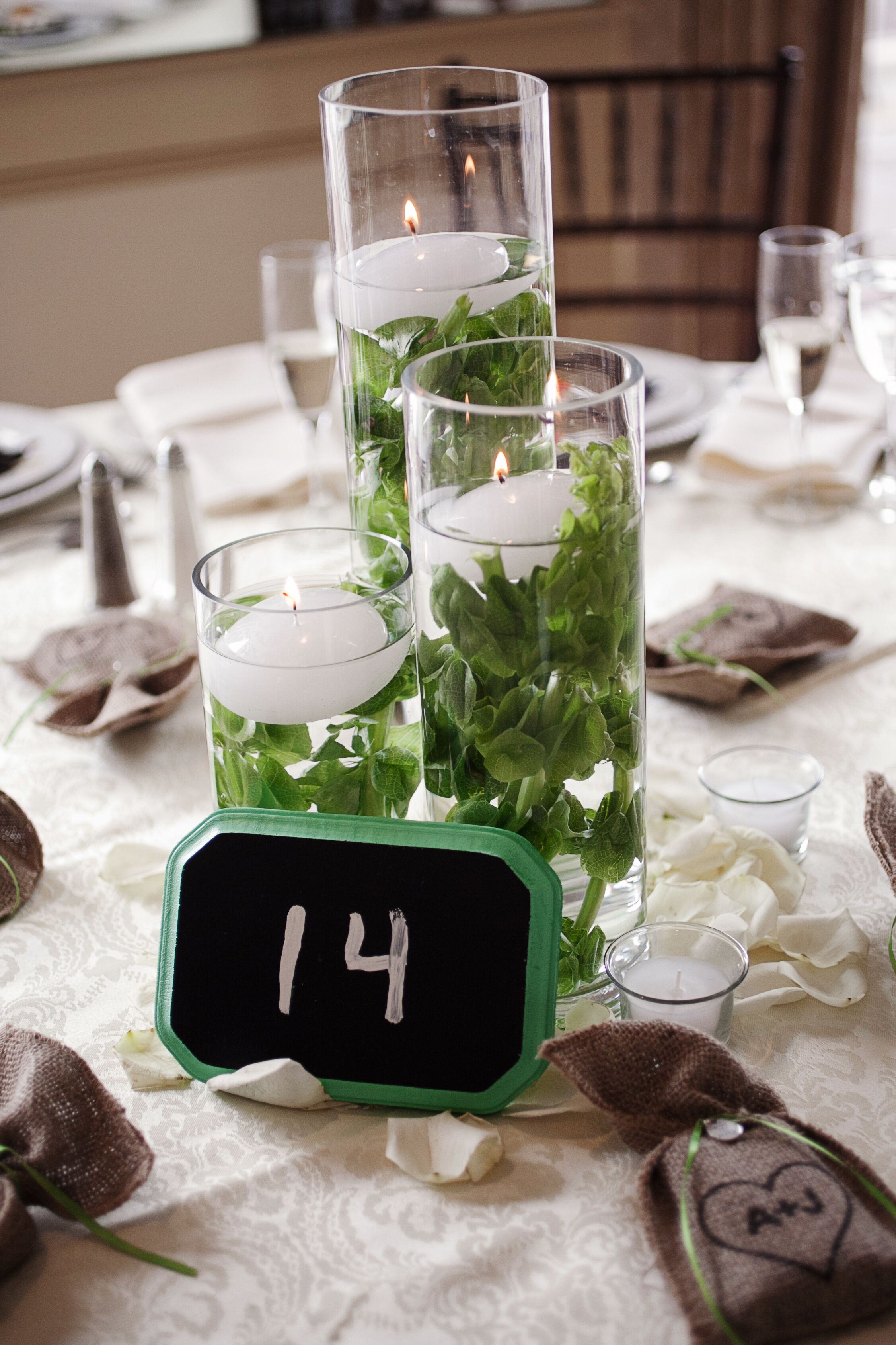 Bells of Ireland and Candle Centerpiece