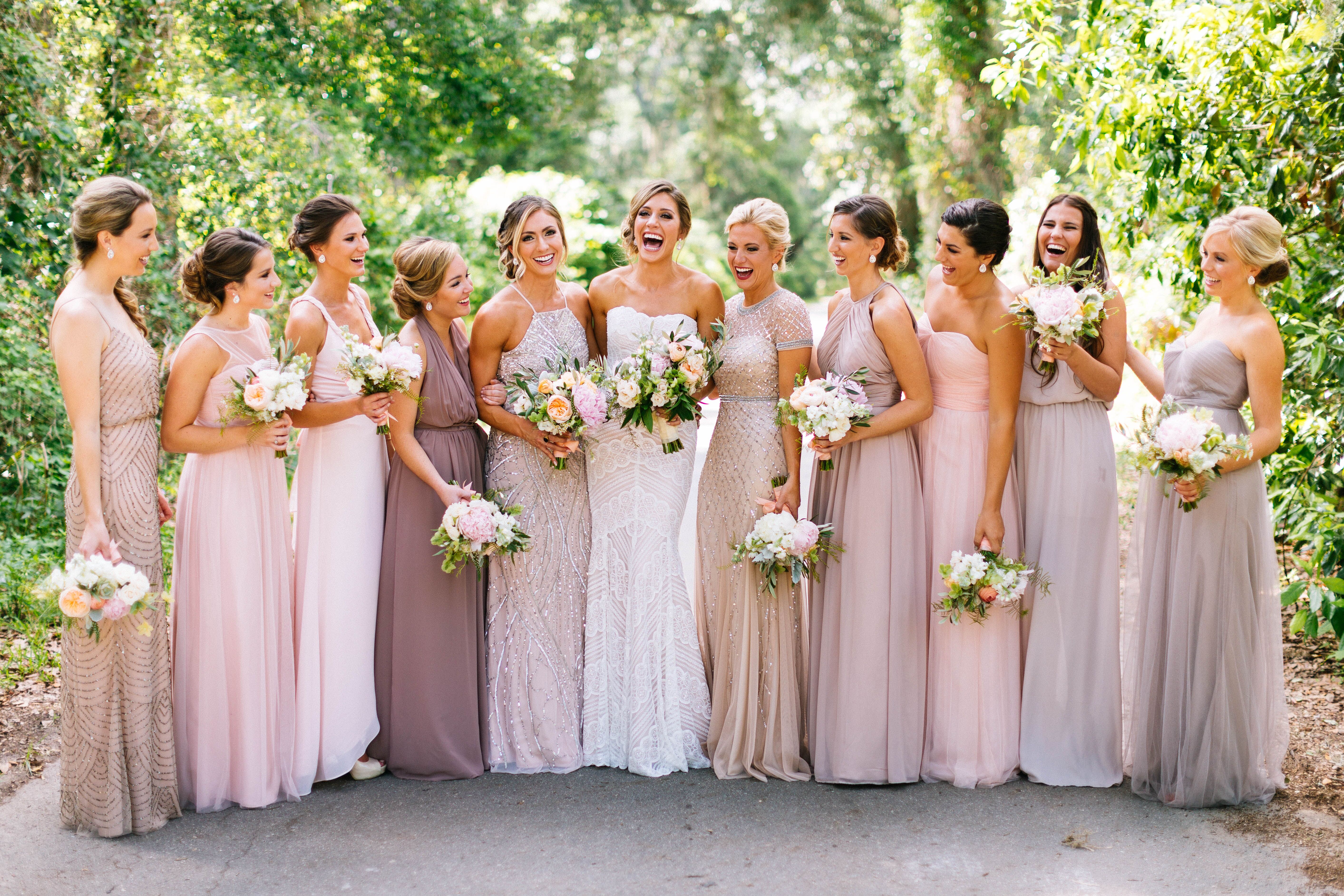 Taupe and Blush Bridesmaid Dresses