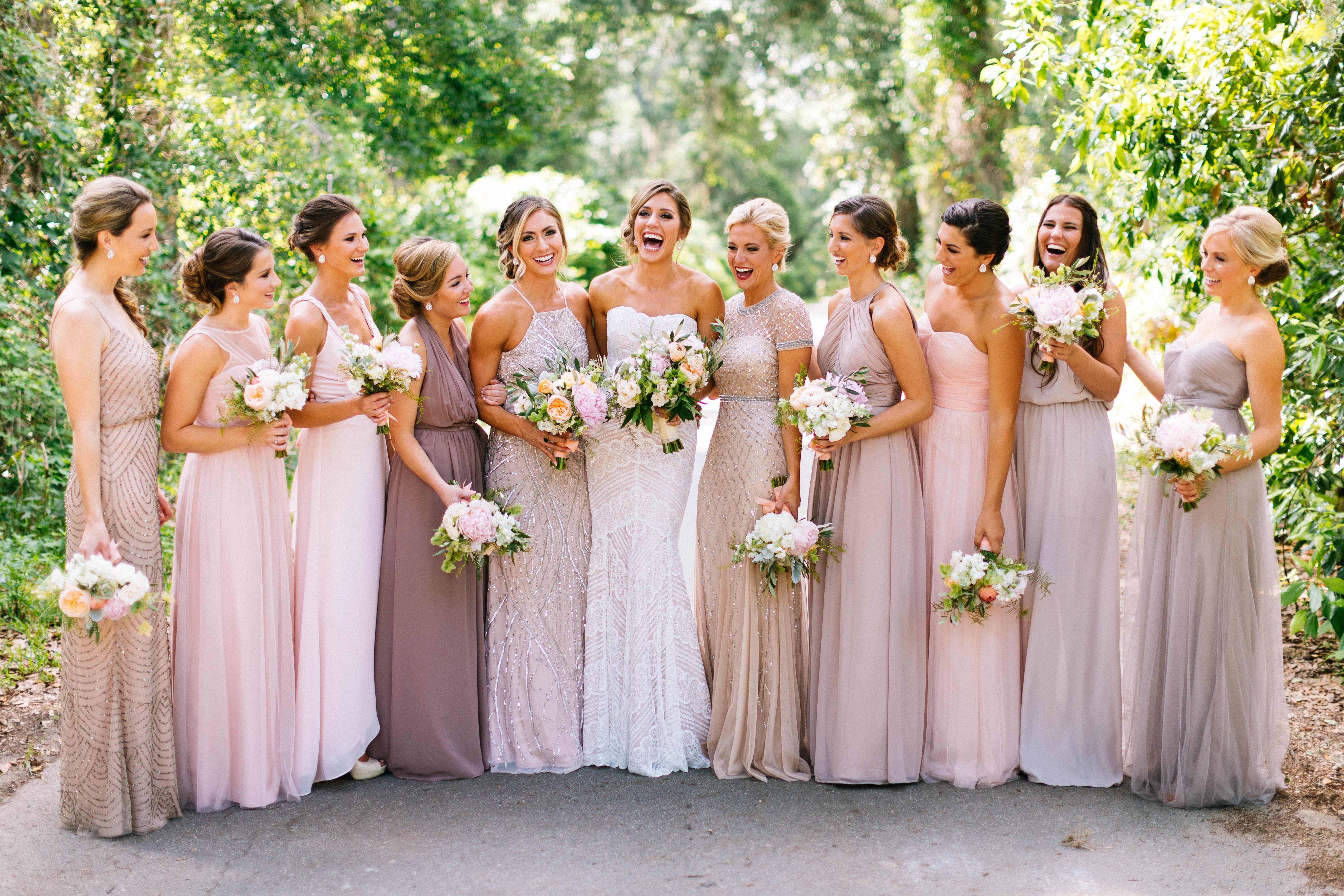 taupe bridesmaid dresses long