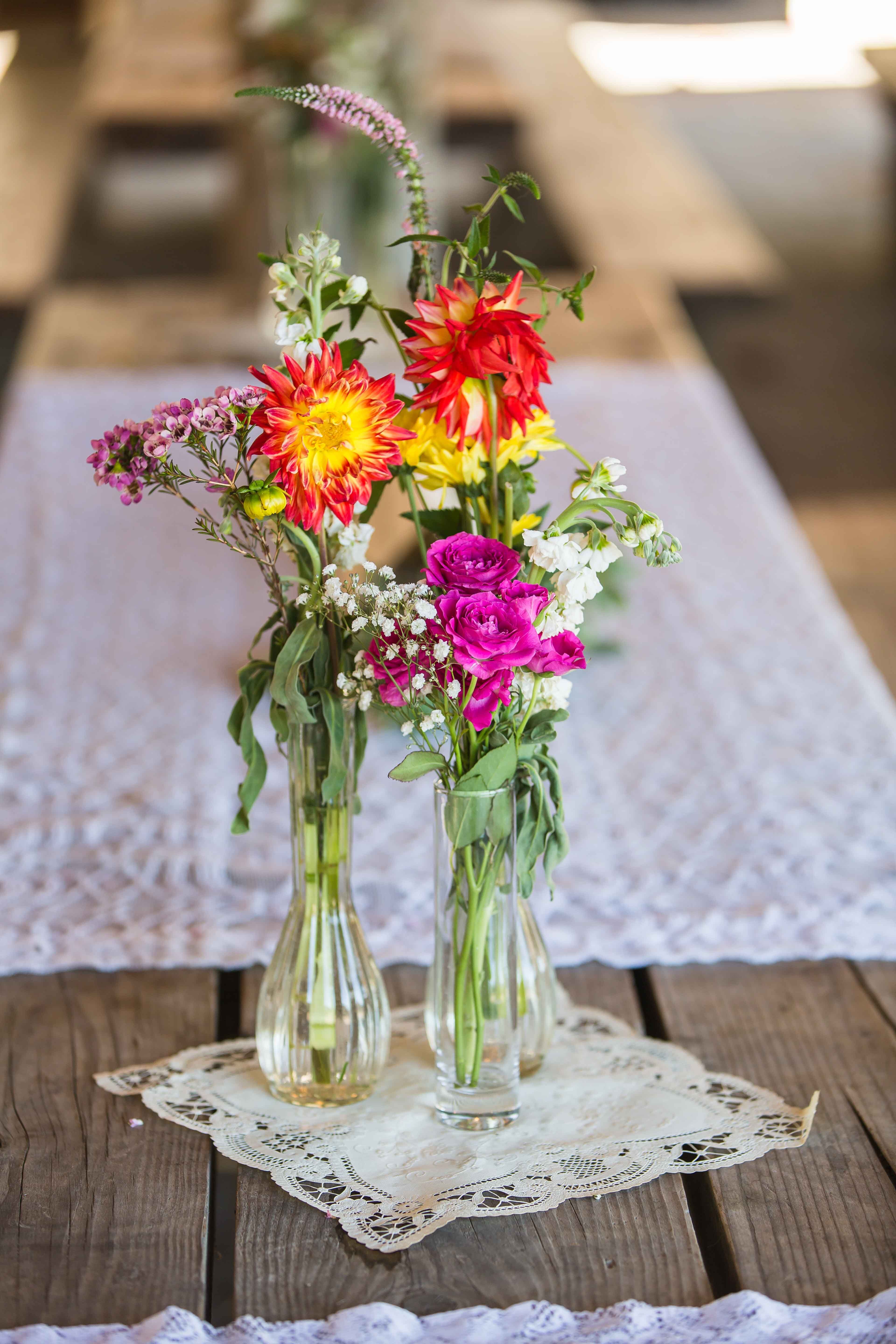 Colorful Wildflower Centerpieces In Glass Vases 3342