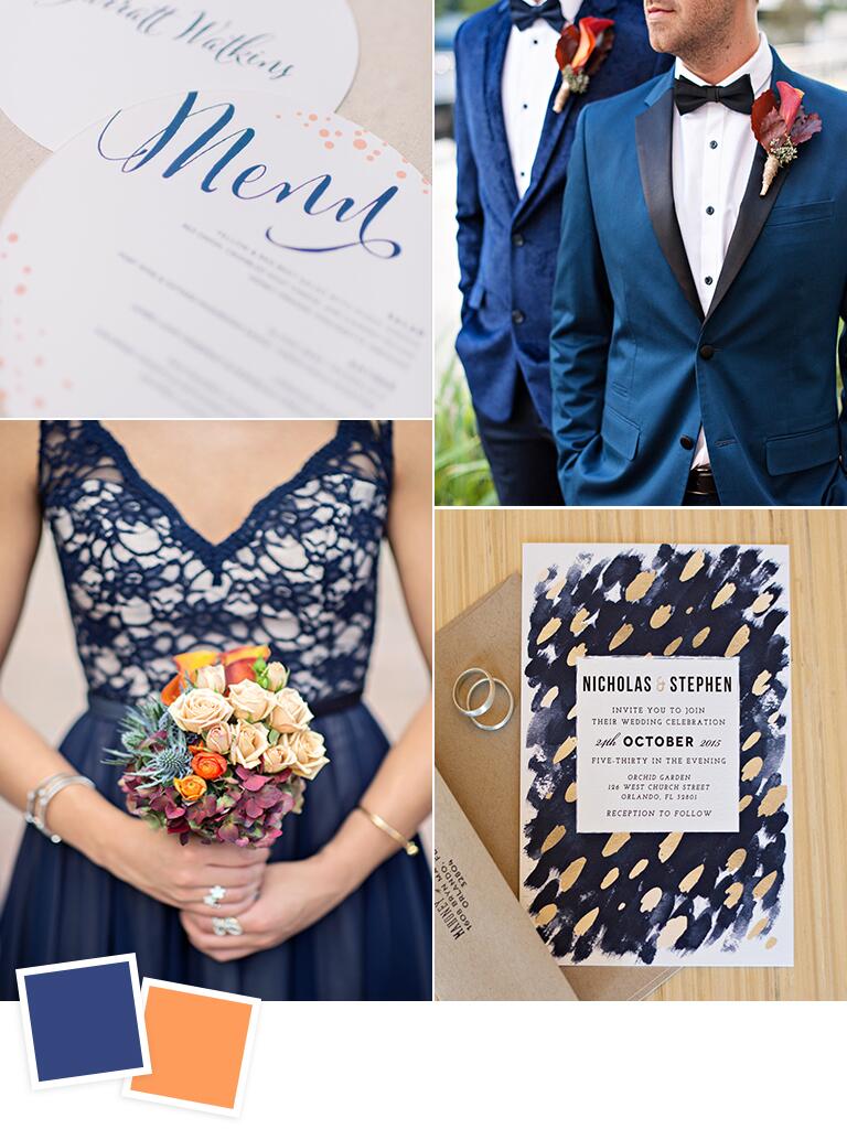 Navy and burnt orange fall wedding color ideas