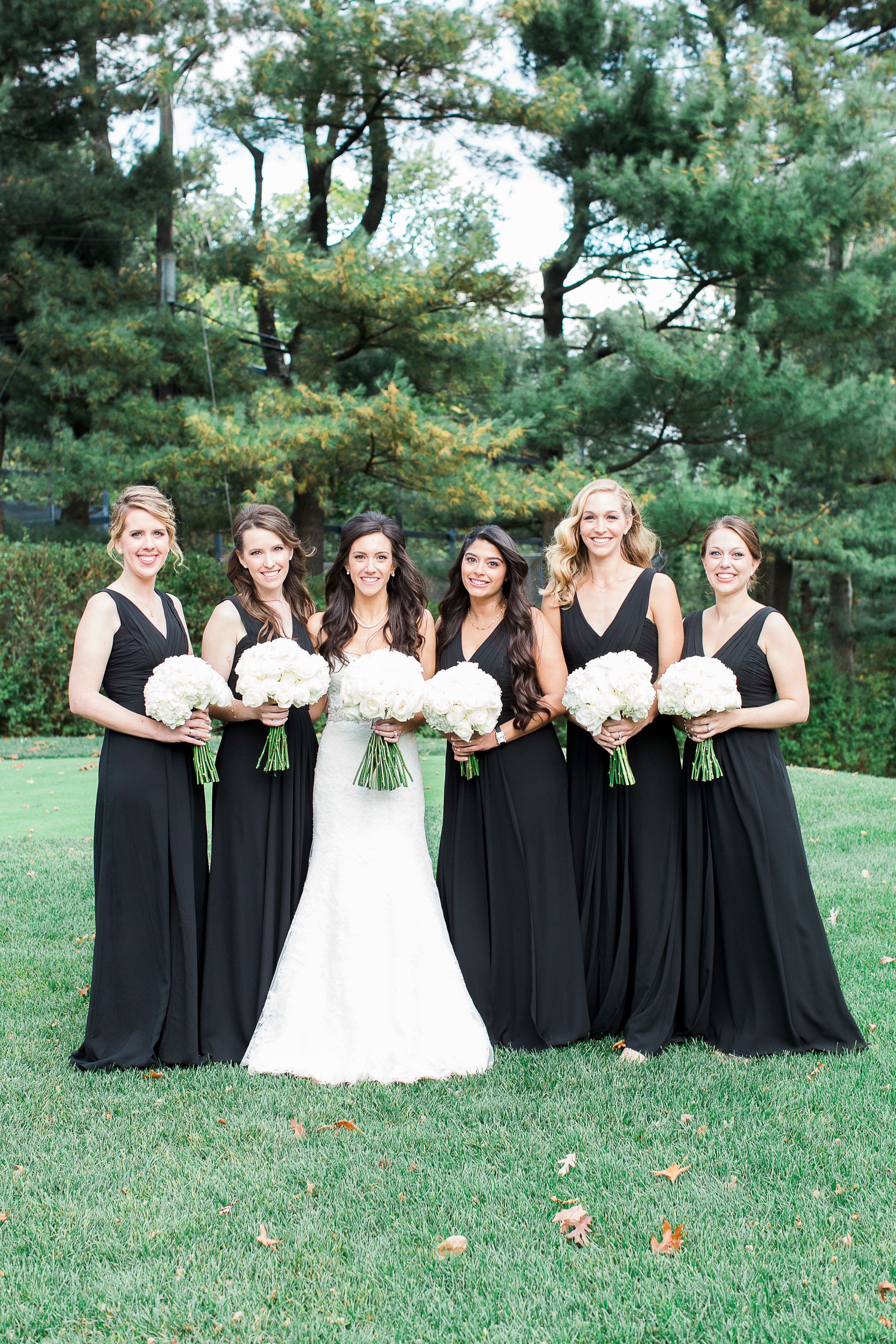 Monique Lhuillier Long Black Chiffon Bridesmaid Dresses