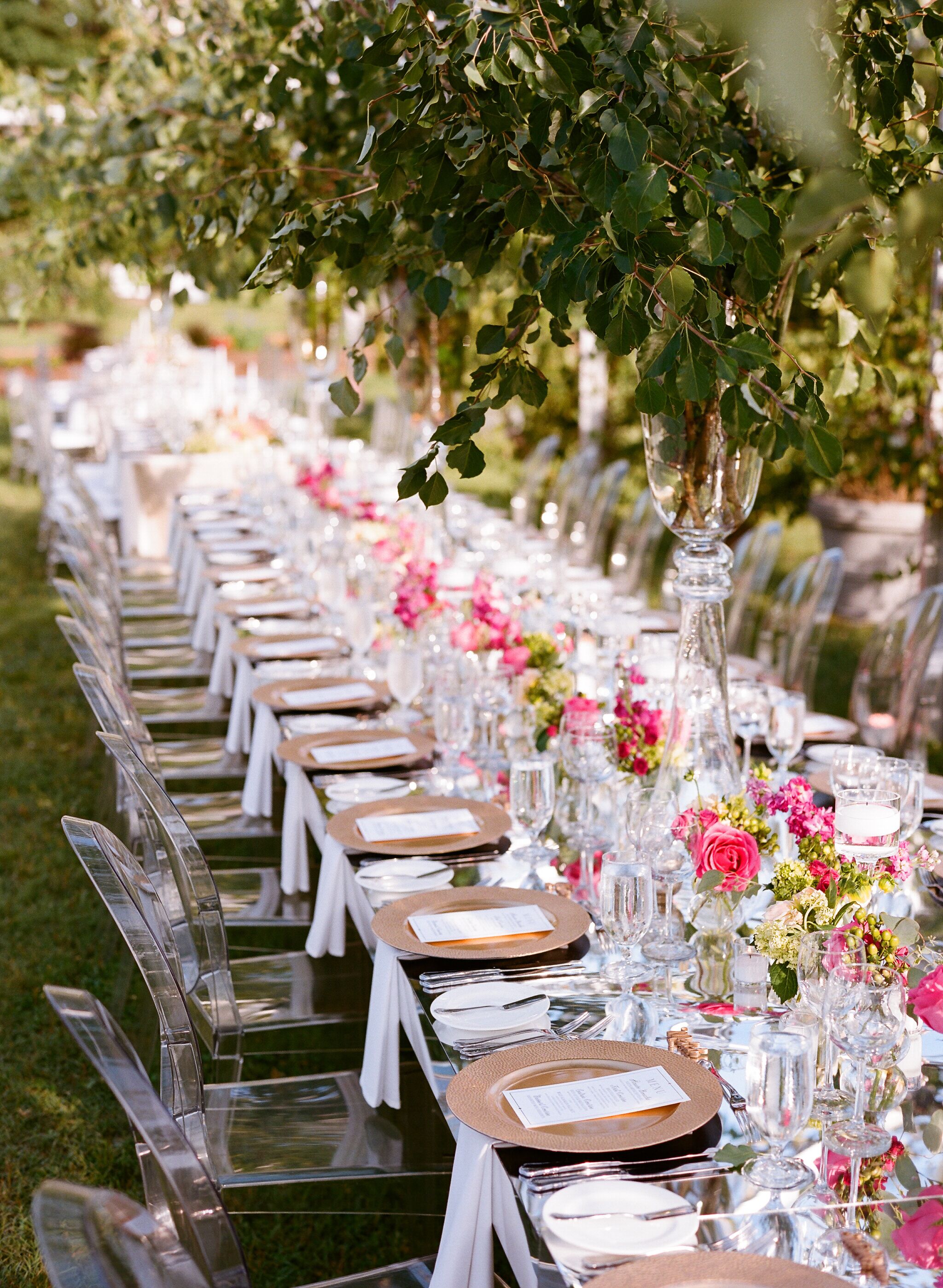 Ghost Chairs with Hot Pink Peony Centerpieces