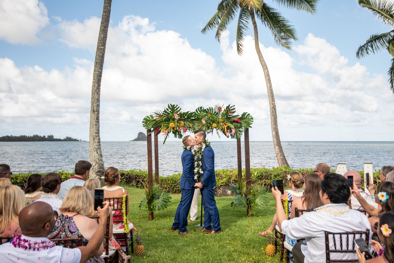 Tropical Same Sex Ceremony With Chuppah On Hawaiian Beach