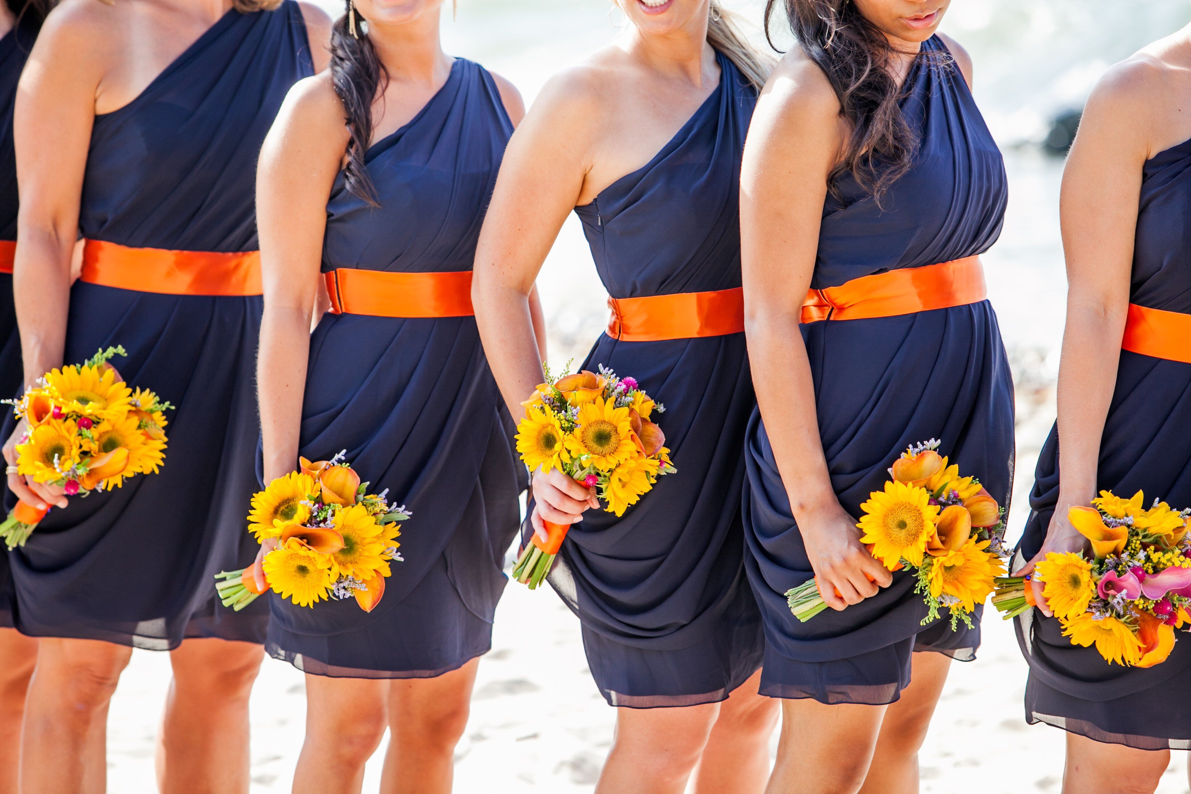 Blue and shop orange bridesmaid dresses