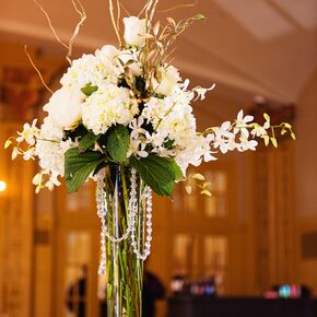 White Rose and Gold Leaf Bridal Bouquet