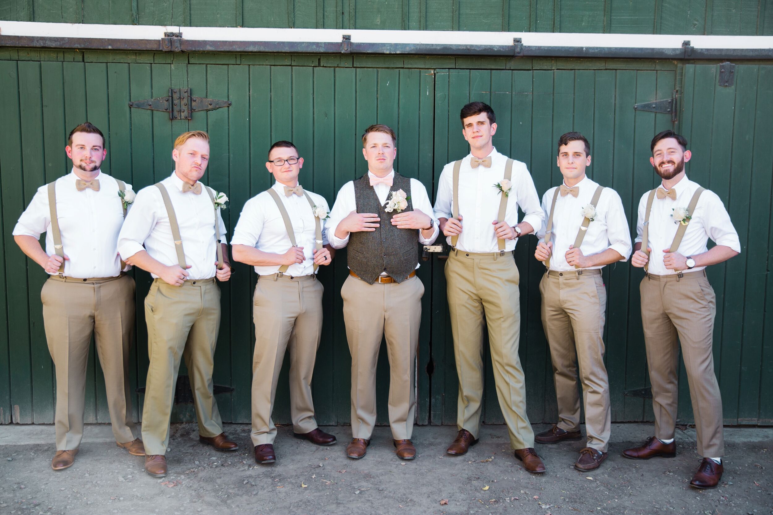 Casual Khaki-and-Suspender Groomsmen Look