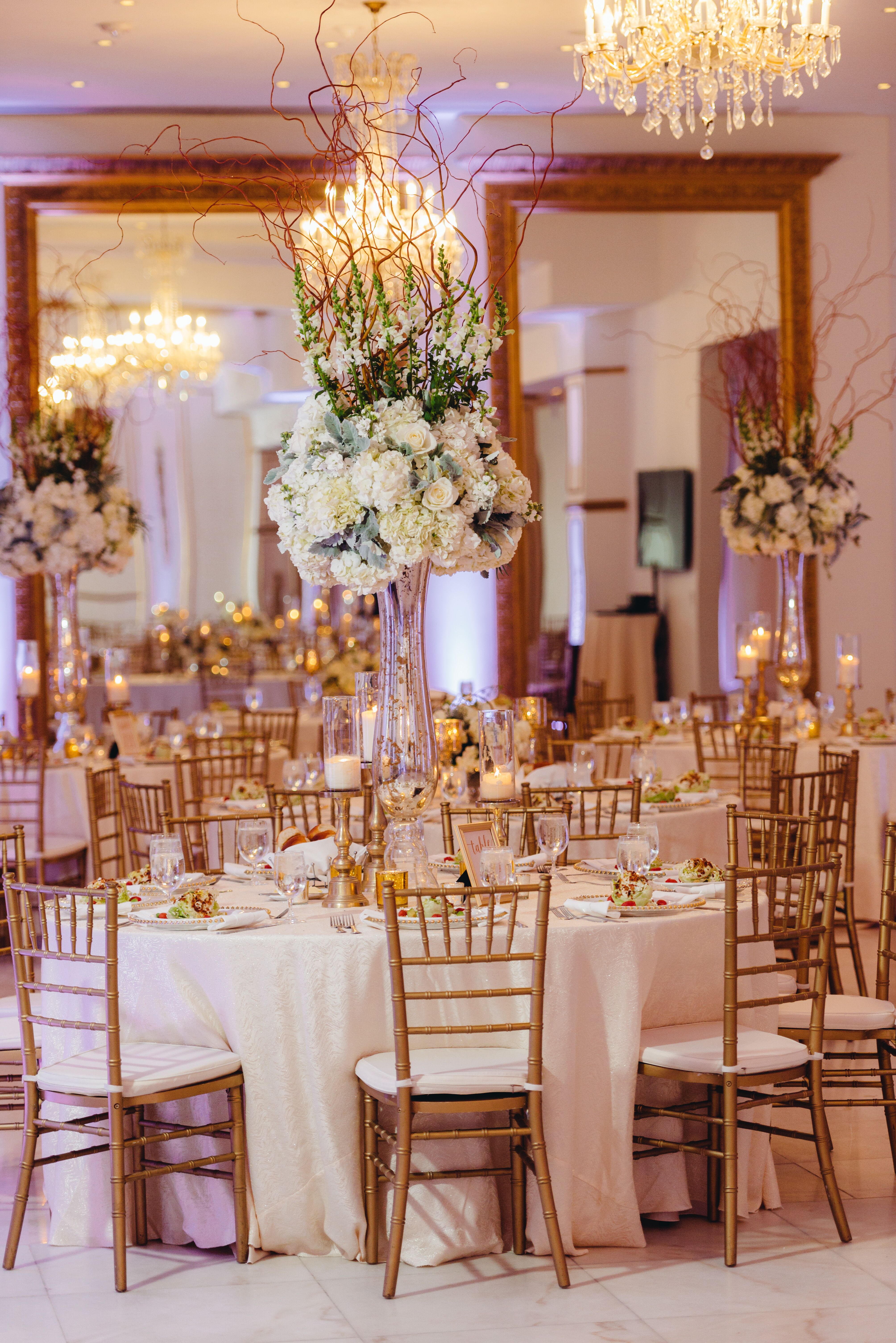 Tall Hydrangea and Curly Willow Centerpieces