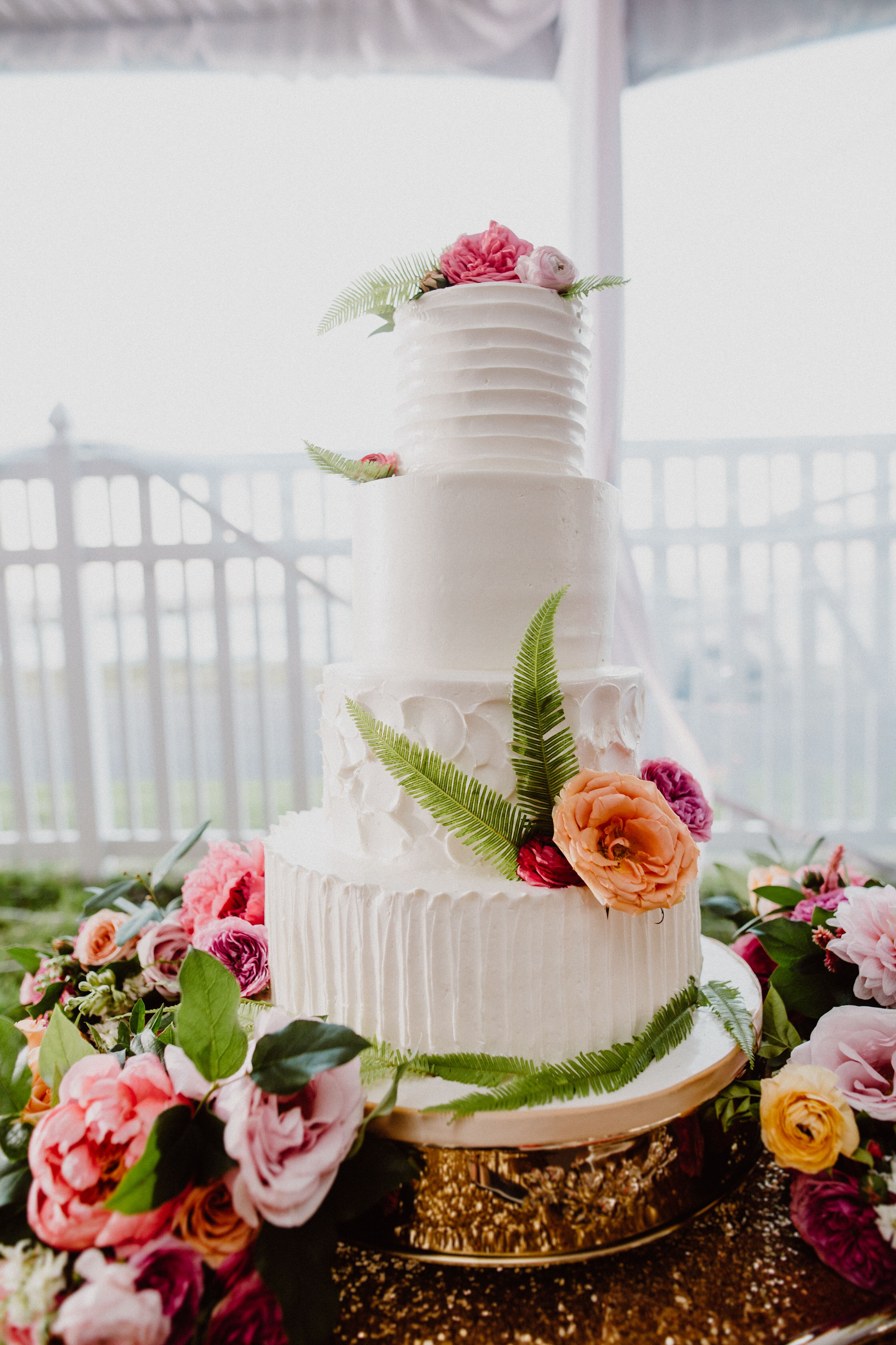 Tiered Buttercream Cake with Gilded Floral Cakestand