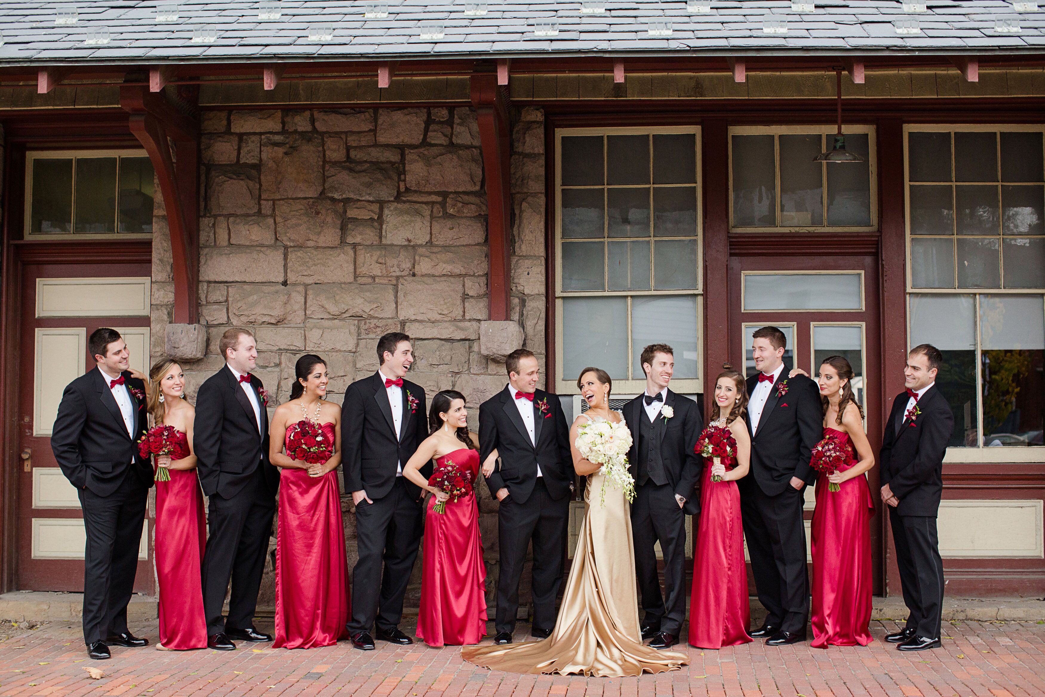 Wedding Party in Black, Red and Gold