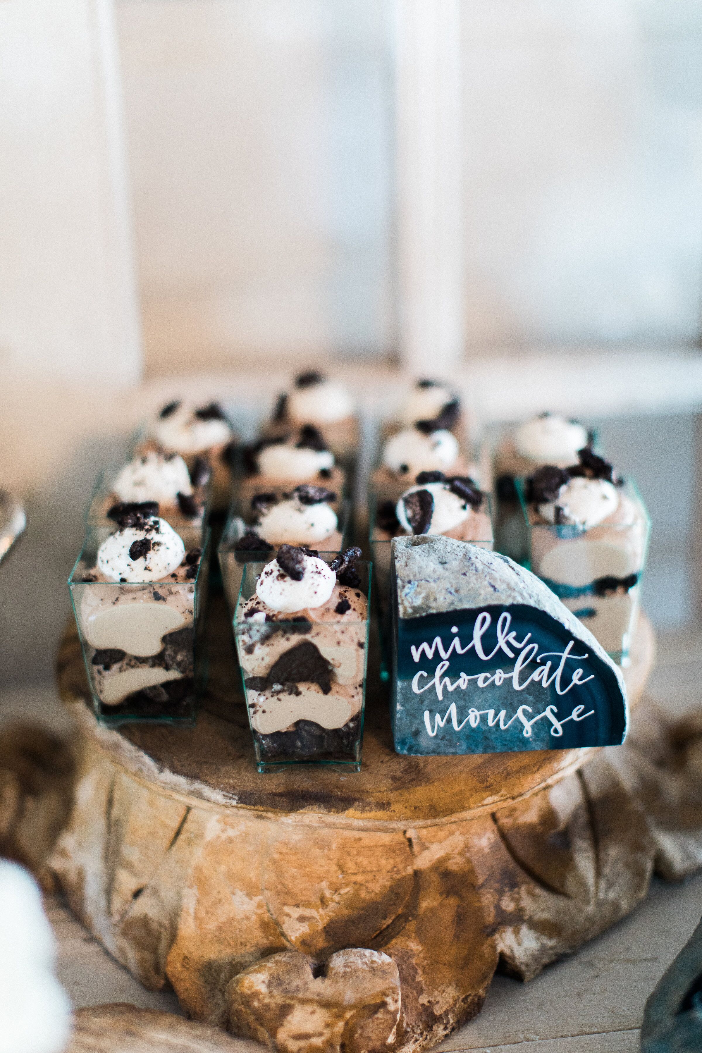 Milk Chocolate Mousse Dessert on Rustic Wood Stand