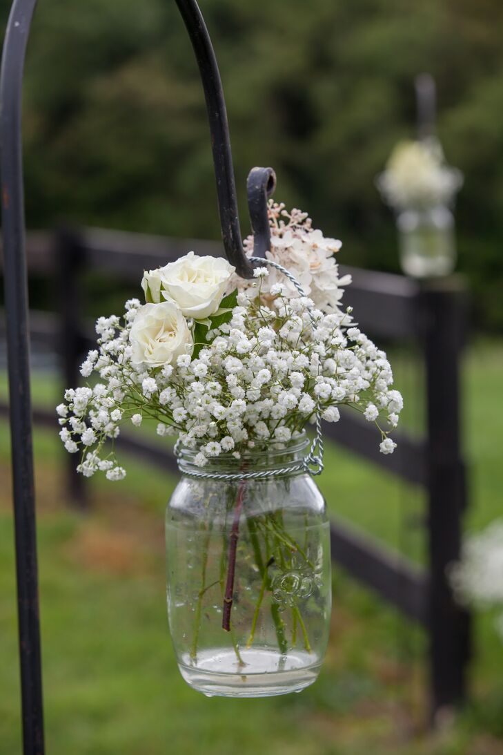 Hanging Mason Jar with Baby's Breath