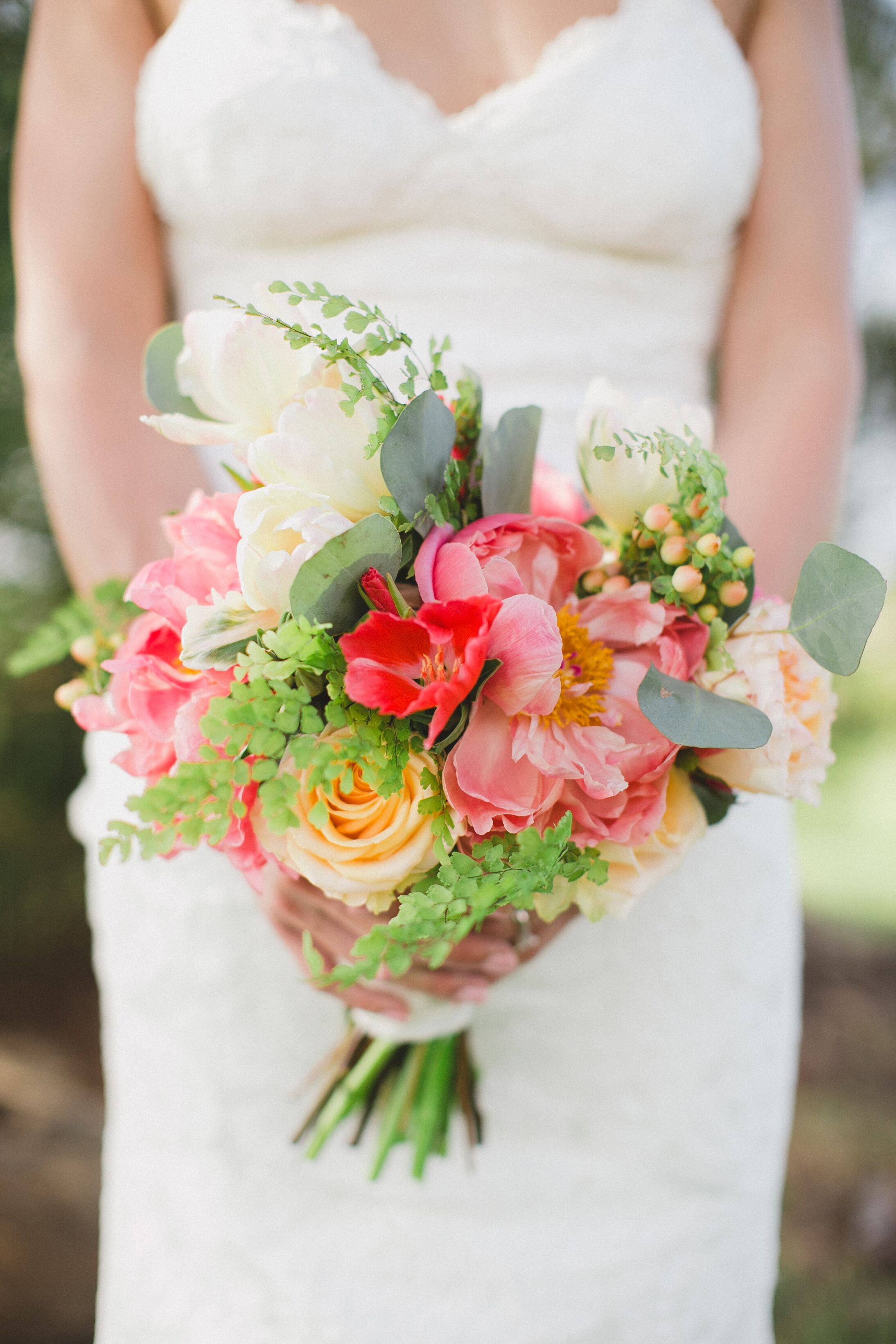 Bright Pink and Peach Bridal Bouquet