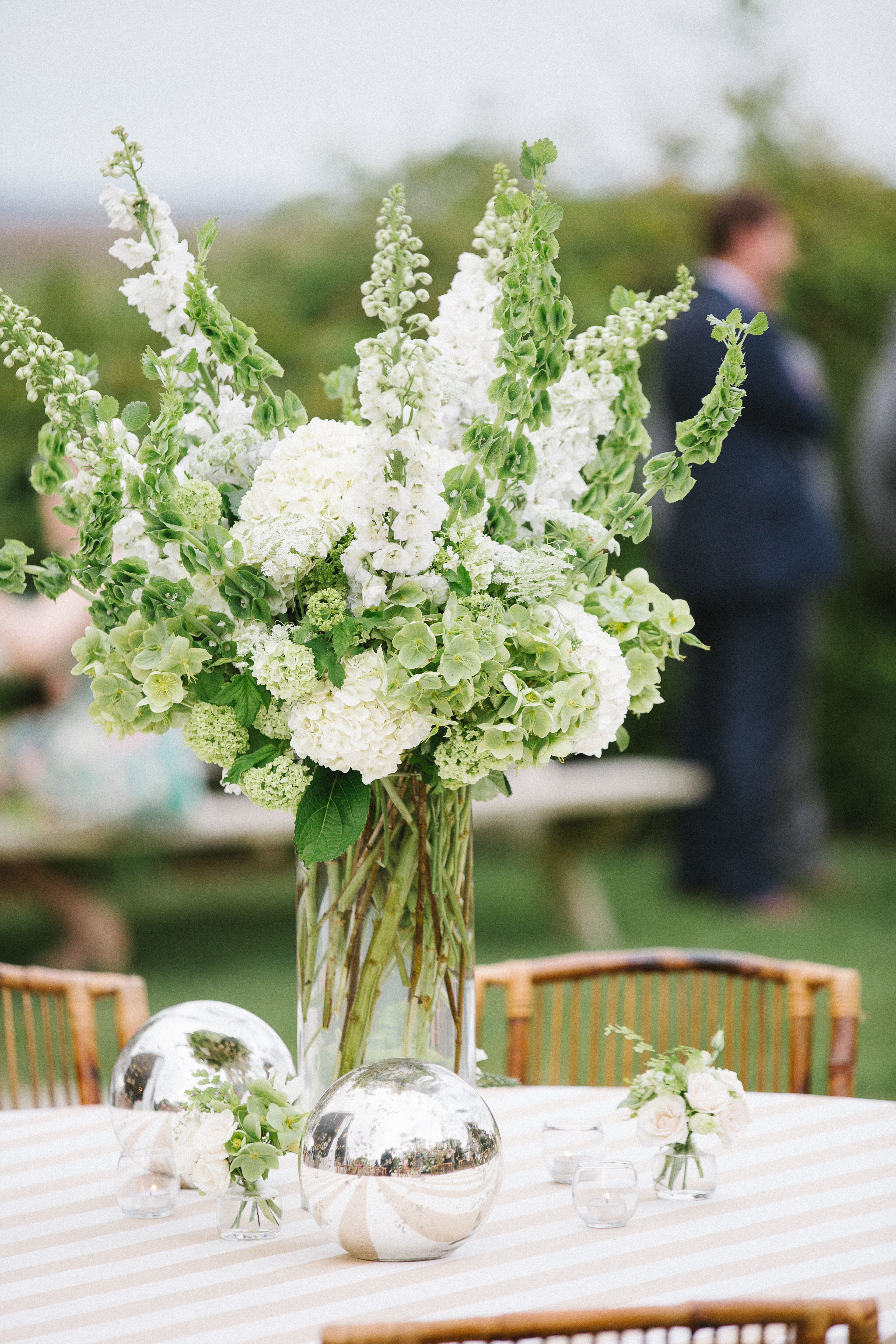 Green and White Tall Floral Centerpiece